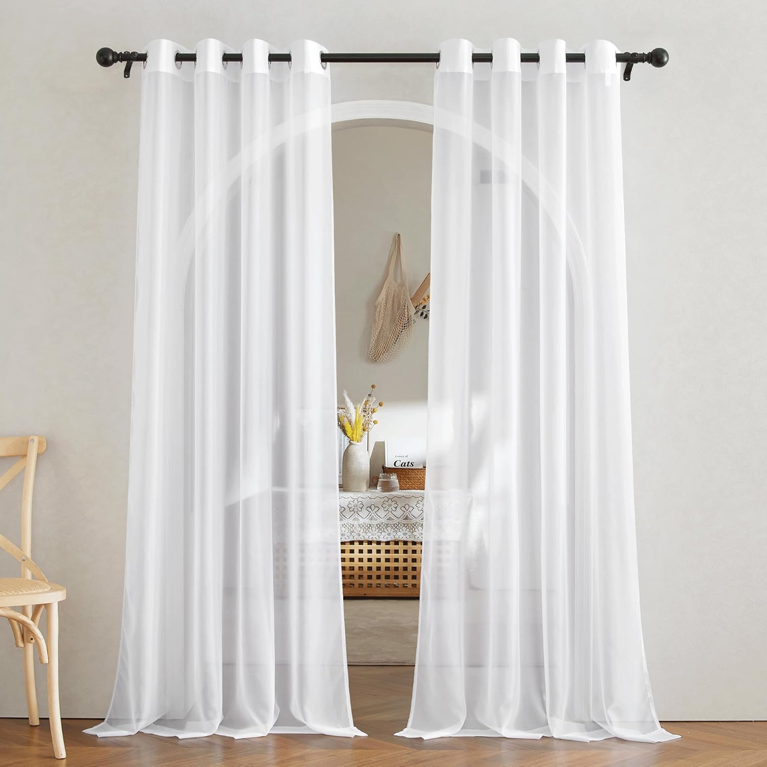 NICETOWN White Sheer Curtains 84 inches Long - Home Decoration Grommet Airy & Li...