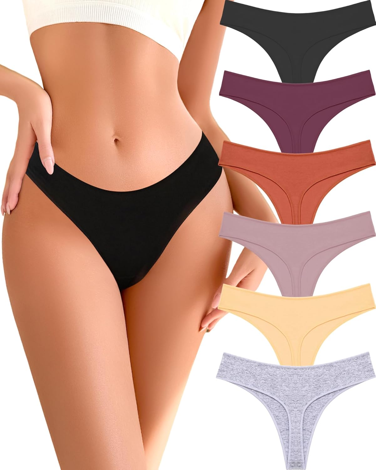 Cotton Underwear for Women Pack Breathable Thongs for Women Sexy Stretch Soft Wo...