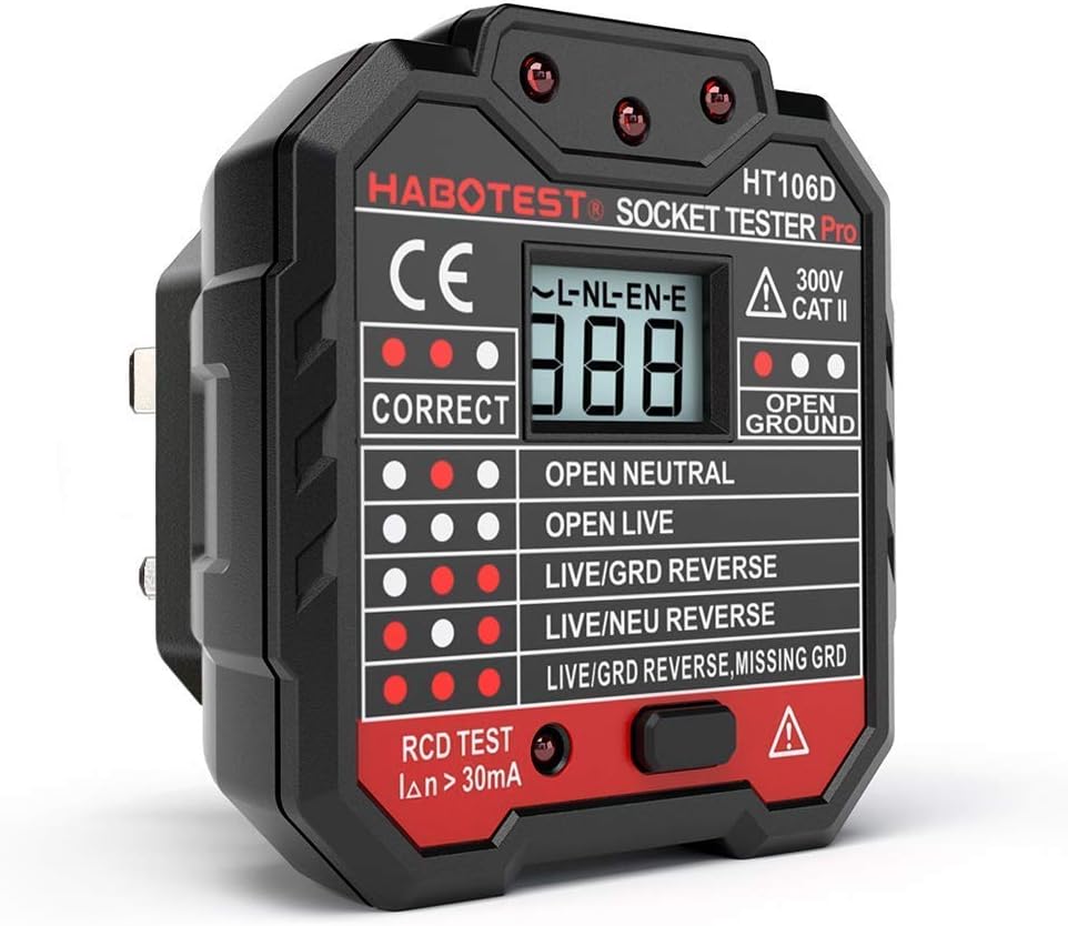 QUILLE Socket Tester Mains Outlet Tester with LCD Display Neutral Live Earth Wir...
