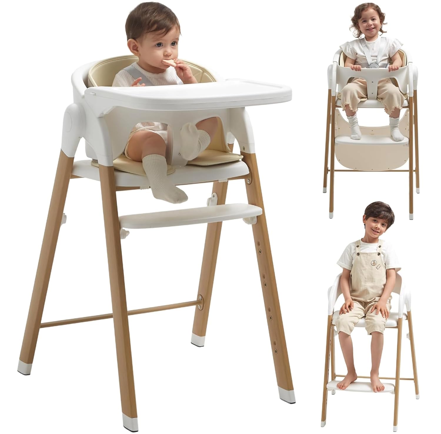 High Chair for Babies and Toddlers Adjustable Foldable Convertible 5 Point Harne...