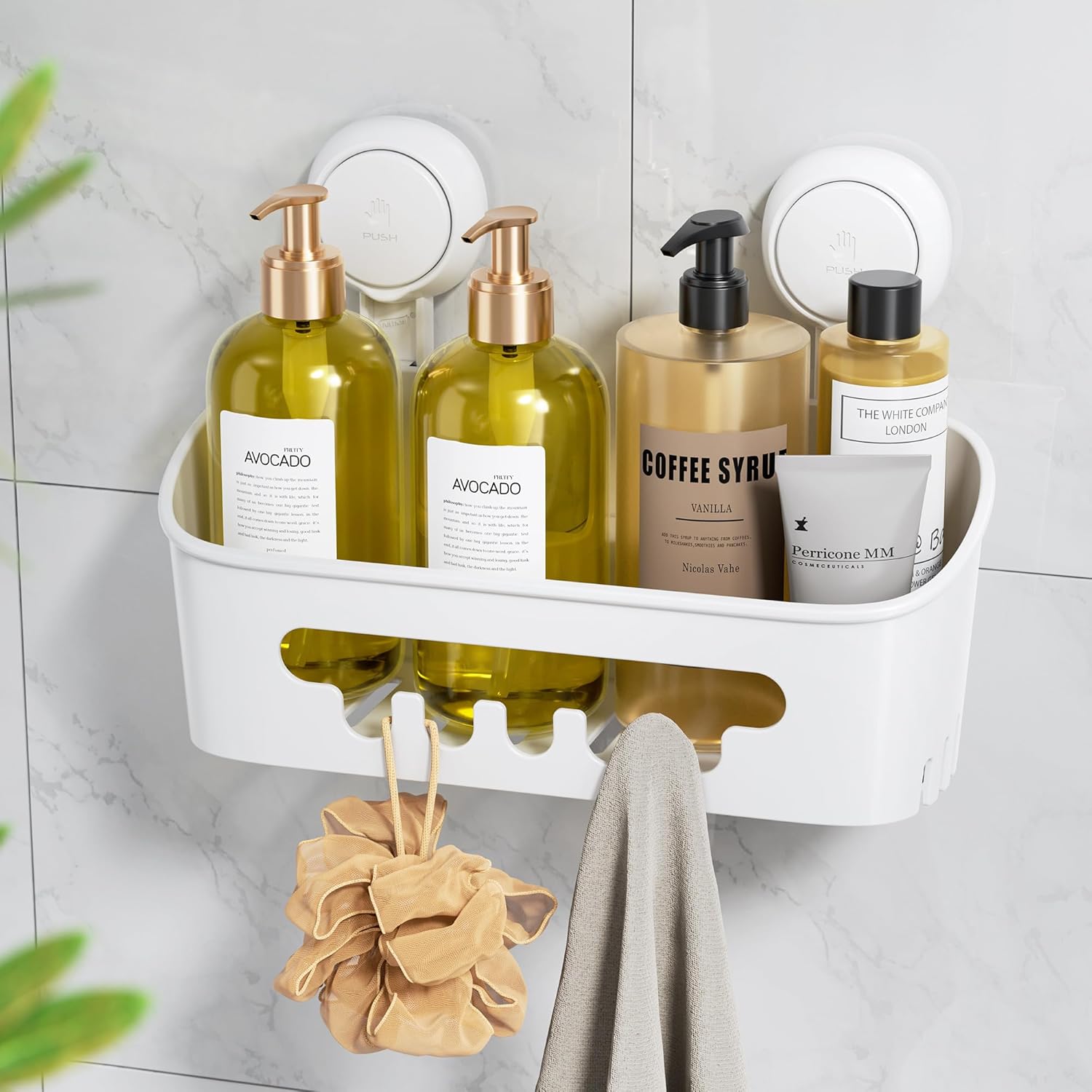 LEVERLOC Shower Caddy Suction Cup Shower Organizer Suction Bathroom Storage Remo...