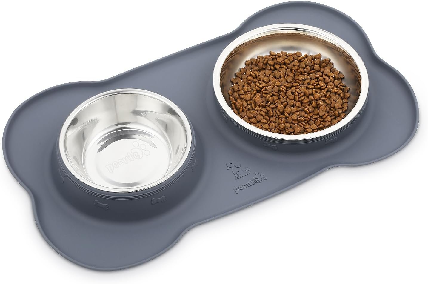 Pecute Dog Bowls Non Slip, Stainless Steel Double Bowls Set with Non-Spill Silic...