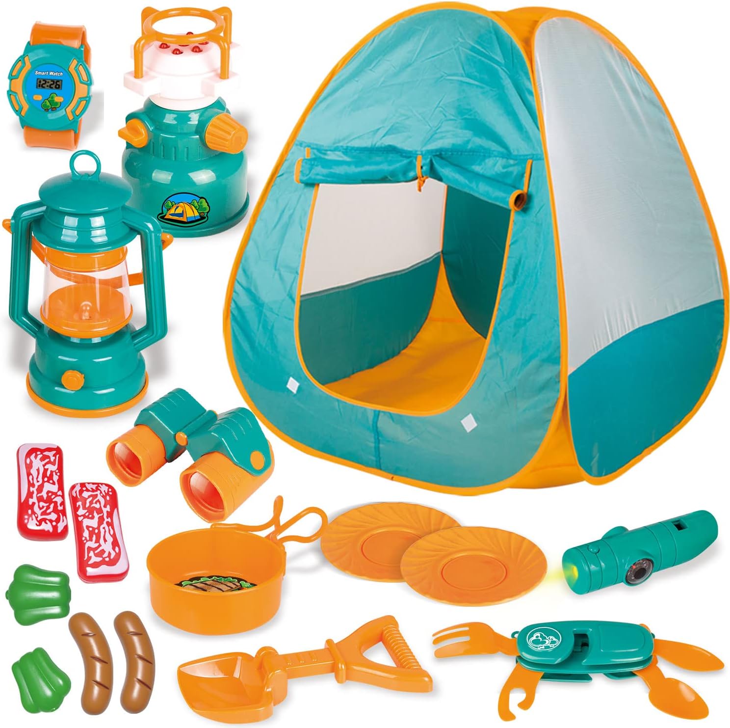 FUN LITTLE TOYS Pop Up Tent with Kids Camping Gear Set, Kids Play Tent Outdoor T...