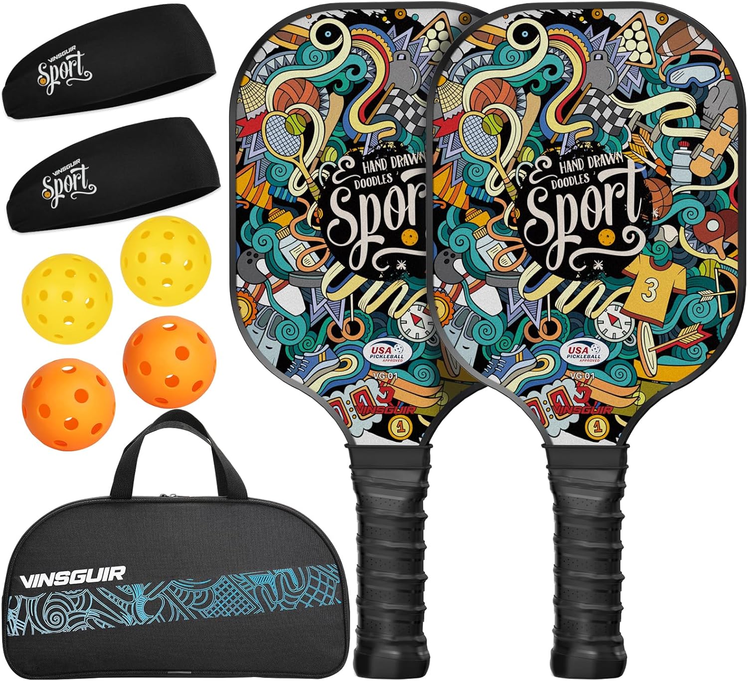 VINSGUIR Pickleball Paddles, USAPA Approved Composite Pickleball Set of 2, Pickl...