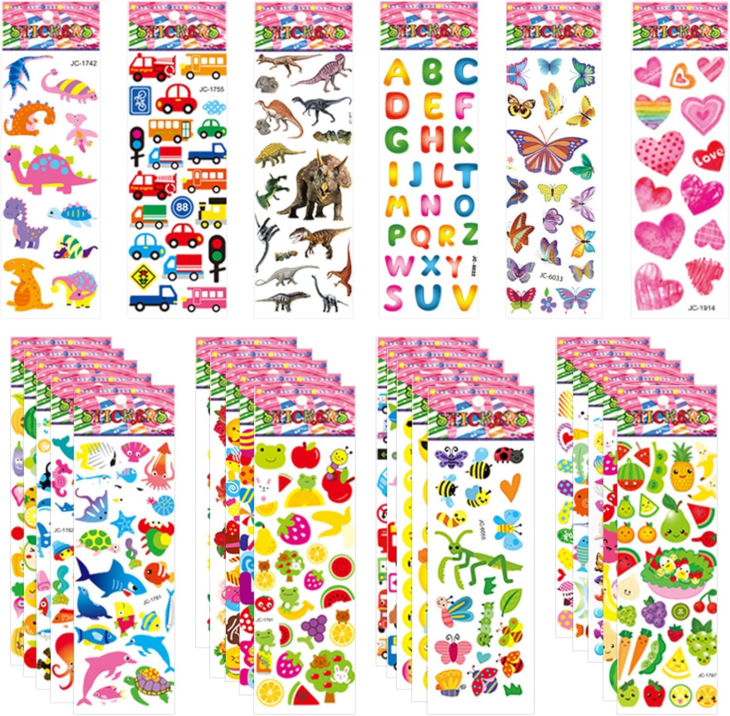 Jsdoin 50 Sheets Puffy Stickers for Kids, 1000+ Children 3D Stickers Party Bag F...