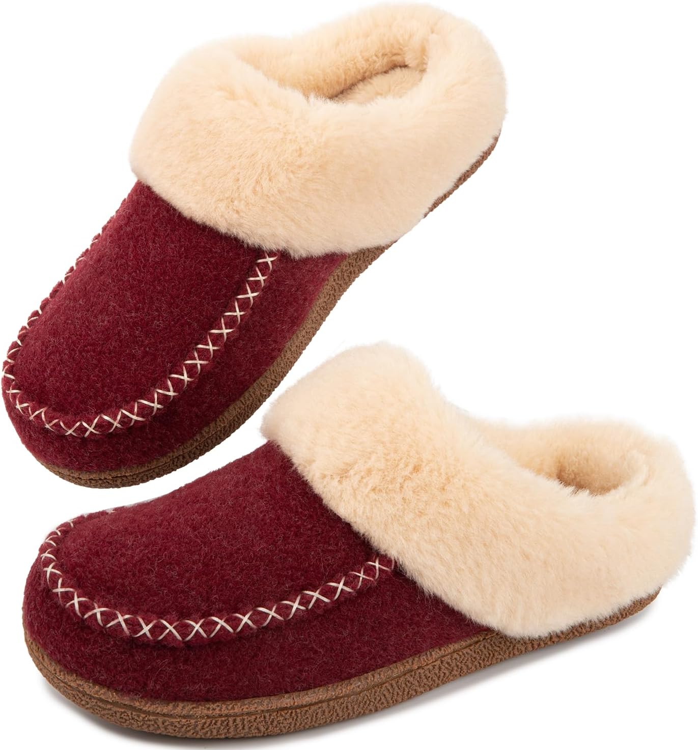 LongBay Women's Warm Memory Foam Slippers, Fluffy Faux Wool with Moccasin Slip-O...