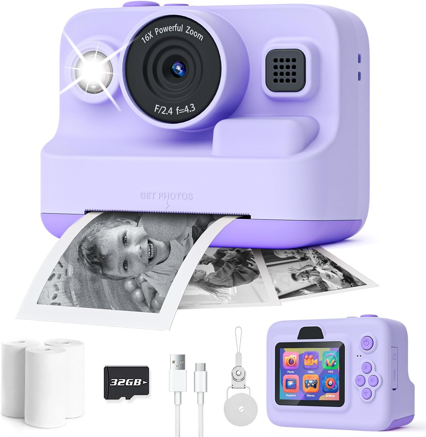 Instant Print Camera for Kids,2.4 Inch Screen Kids Instant Cameras, Christmas Bi...