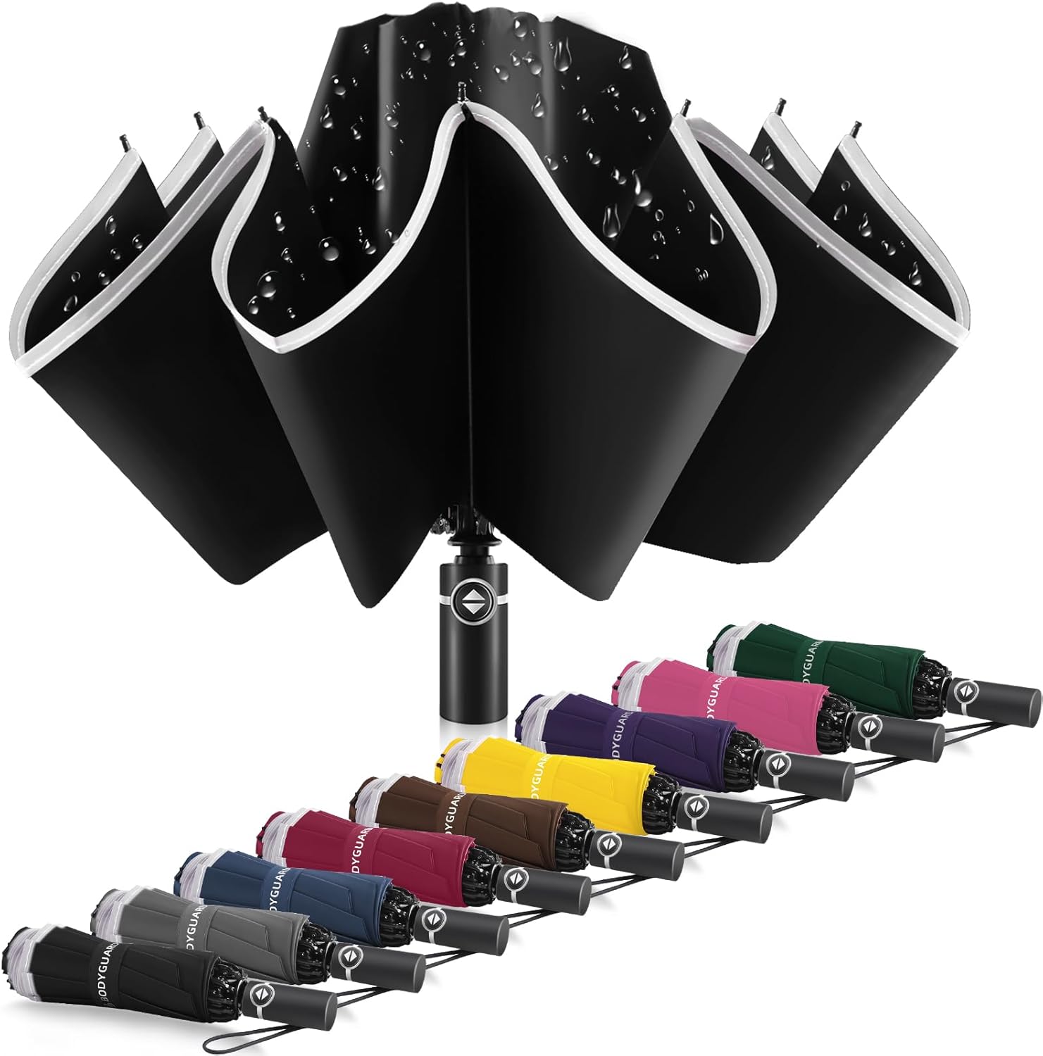 Bodyguard Inverted Umbrella, Large Windproof Umbrellas for Rain & Sun, Compact U...