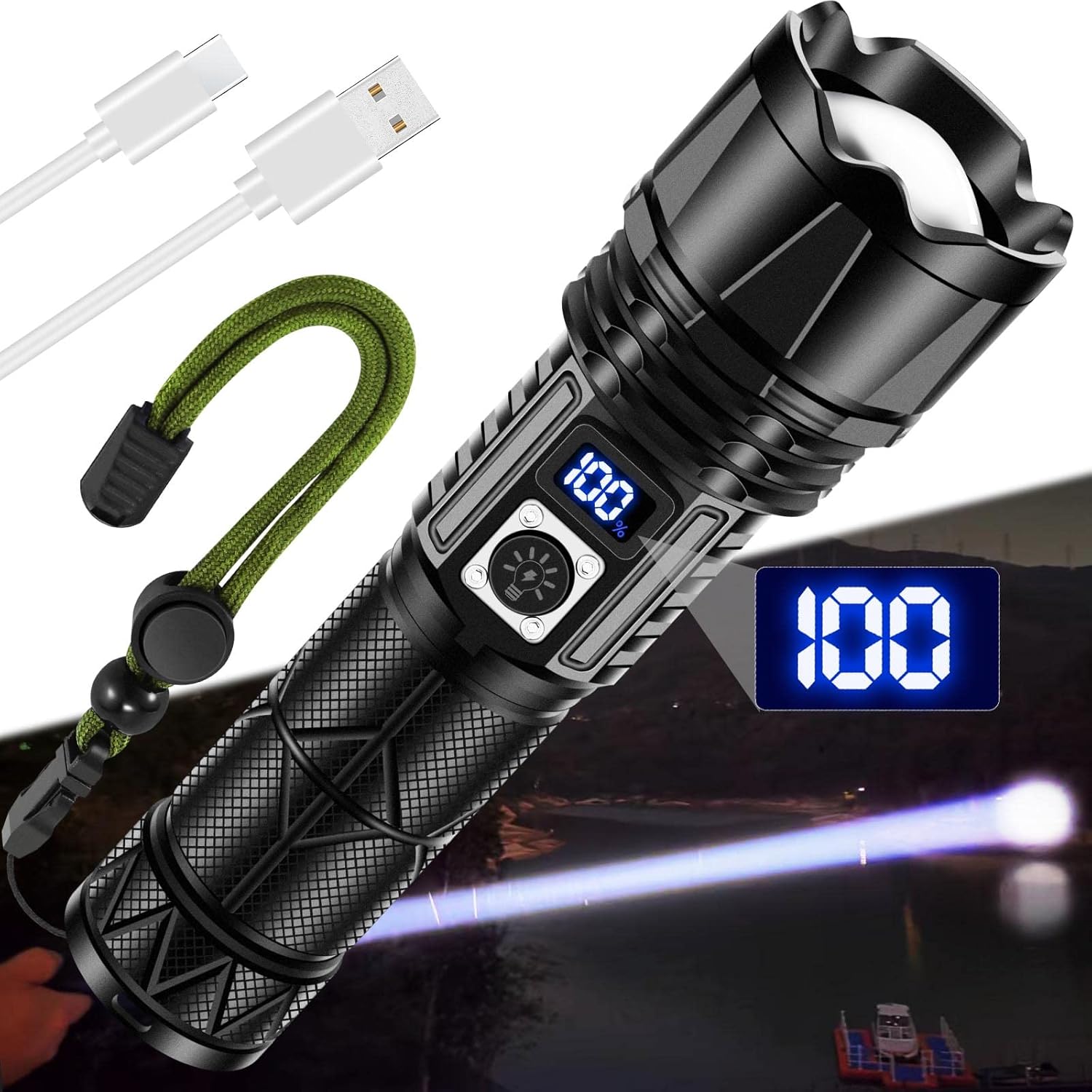 Jayxinli Torches LED Super Bright 500000 Lumen Rechargeable, Powerful Torch with...