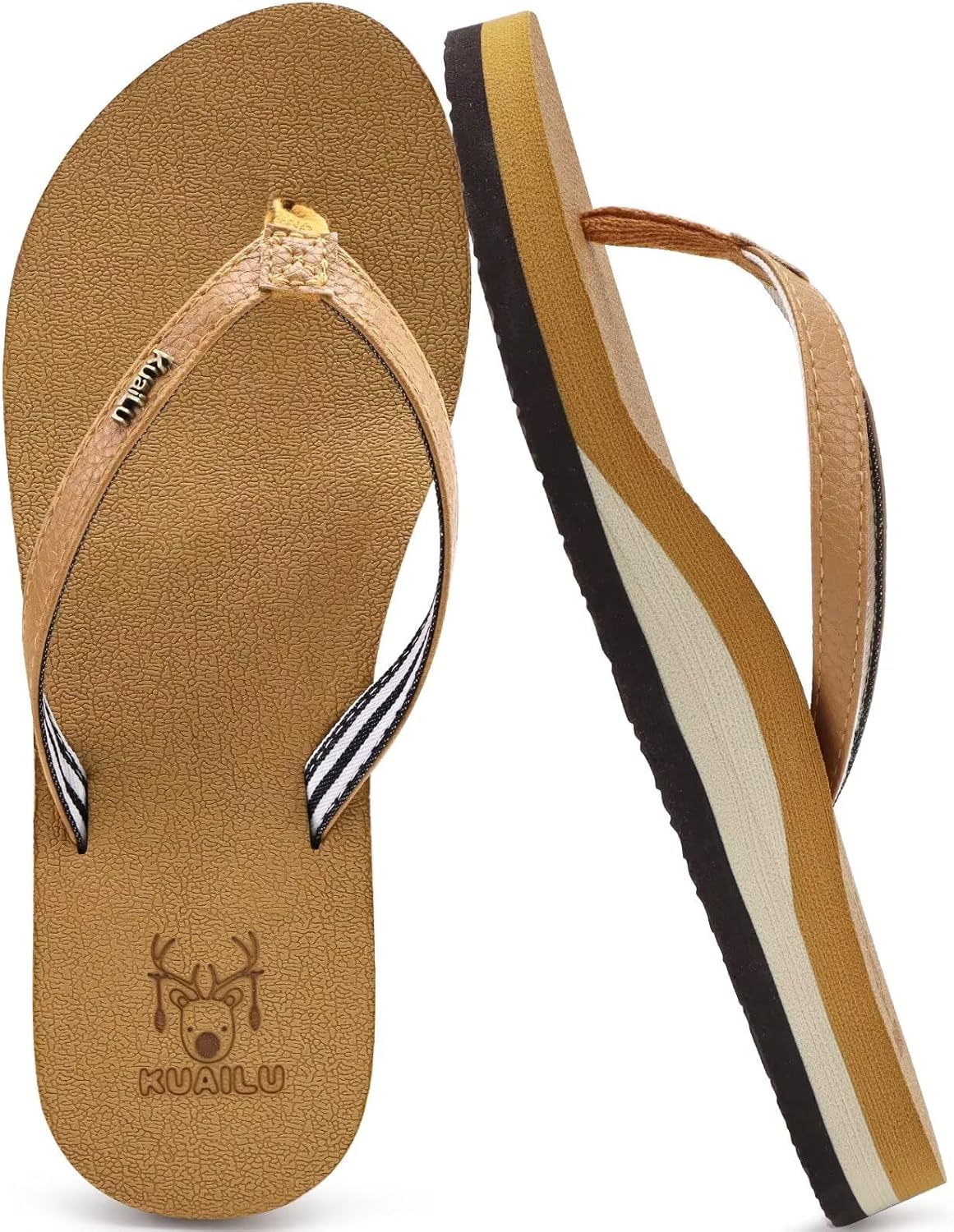 KuaiLu Womens Arch Support Flip Flops Comfortable Yoga Mat Slip on Summer Beach...