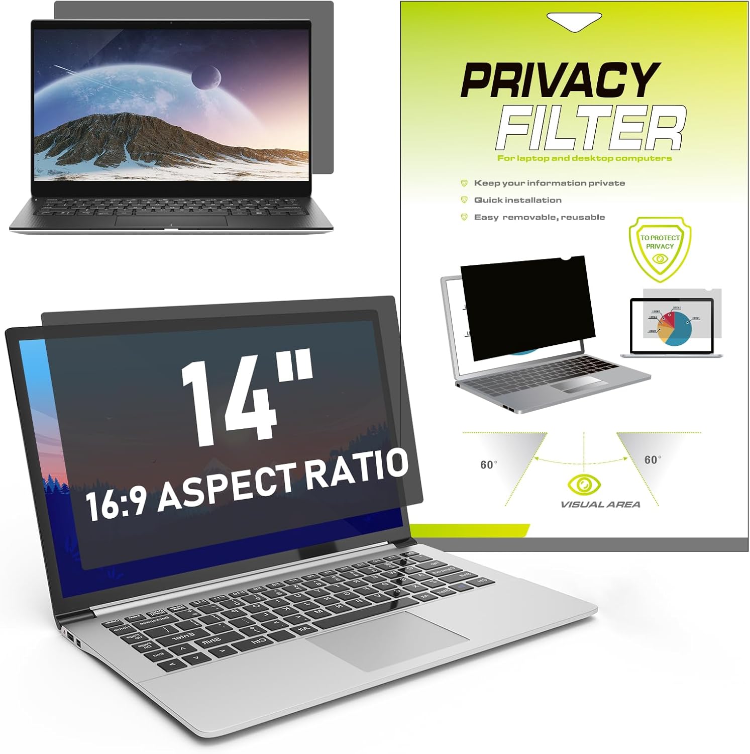 LAMA Universal 14 Inch Laptop Privacy Screen Protector for 14" Laptop, Anti-Glar...