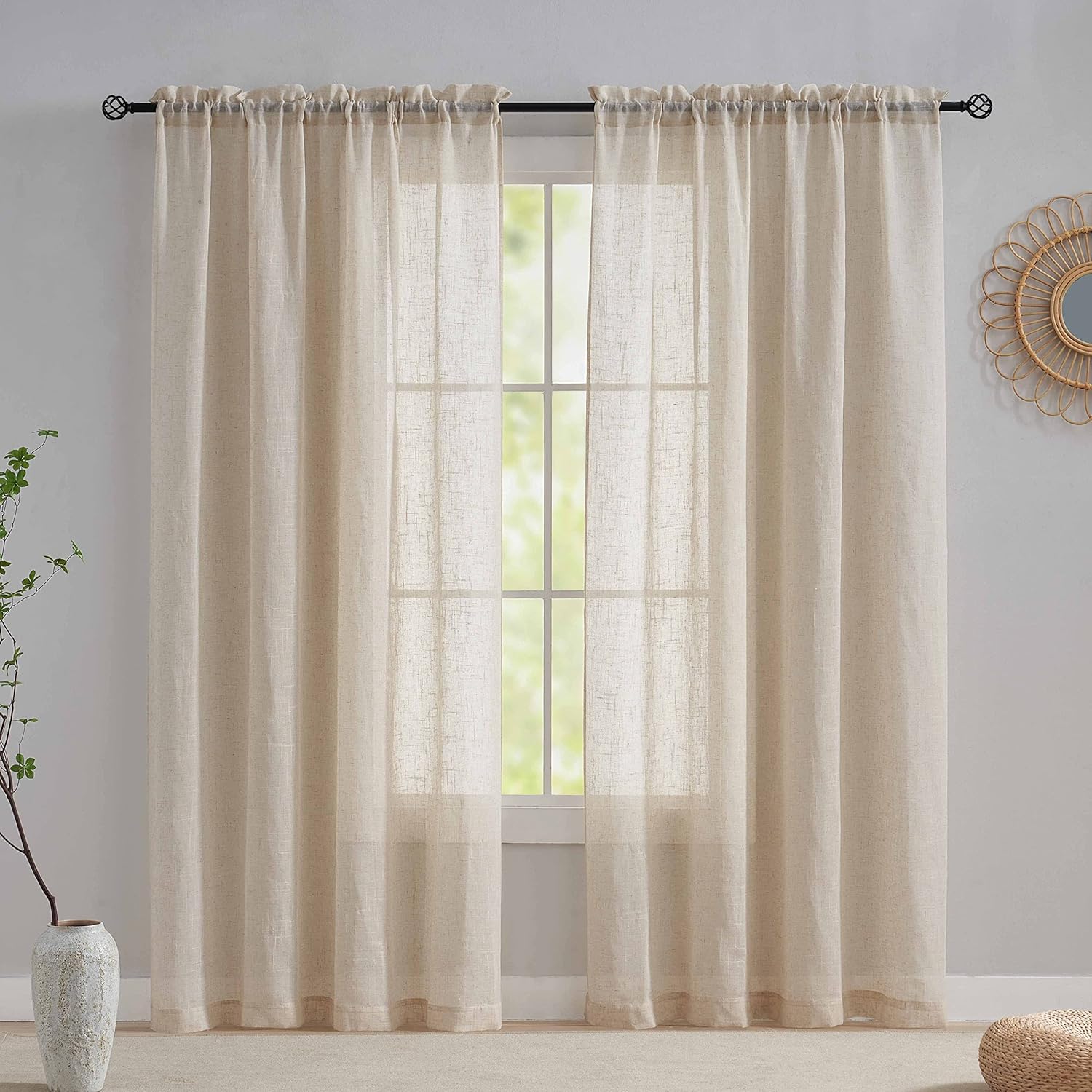 Home Brilliant Linen Net Curtains 84 Drop Voile Curtain Panels Semi Transparent...