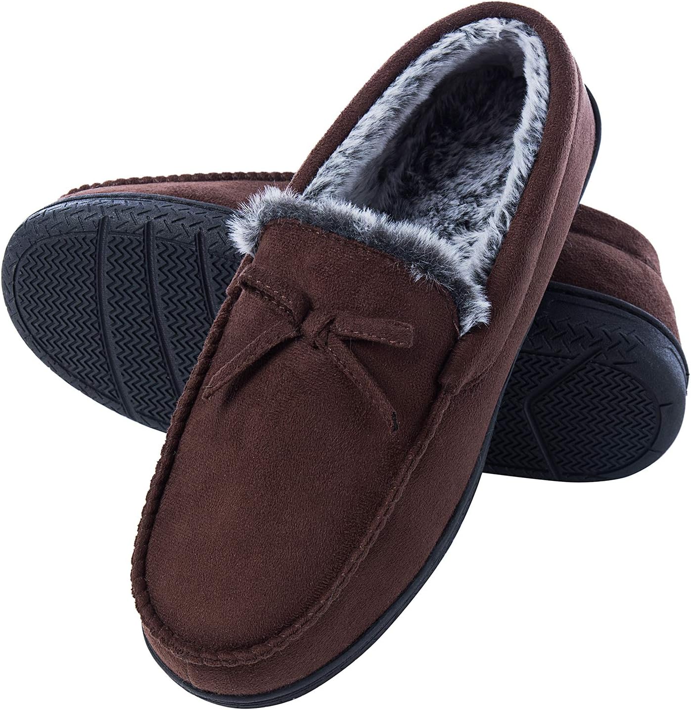 DL Men-Moccasin-Slippers-Indoor-Outdoor, Suede Mens House Slippers with Memory F...