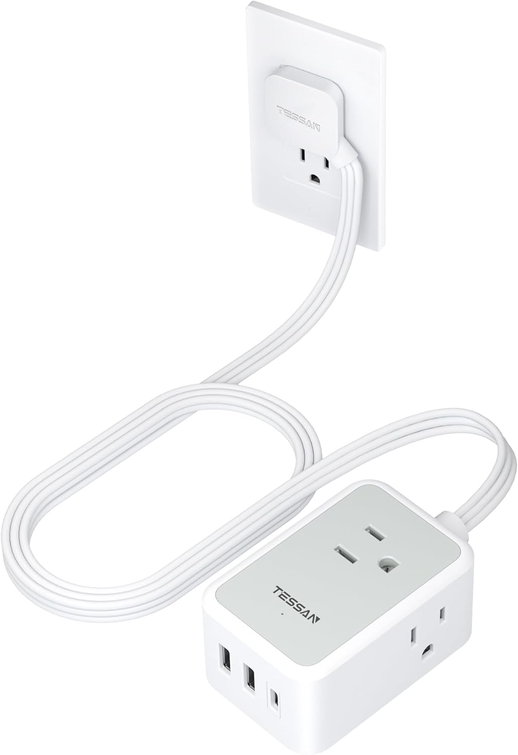 Small Flat Plug Power Strip, TESSAN Ultra Thin Ext...