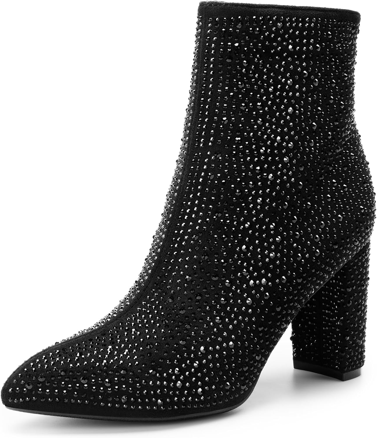 DREAM PAIRS Women's Chunky Heel Ankle Booties Pointed Toe Short Boots 7.5 Black-...