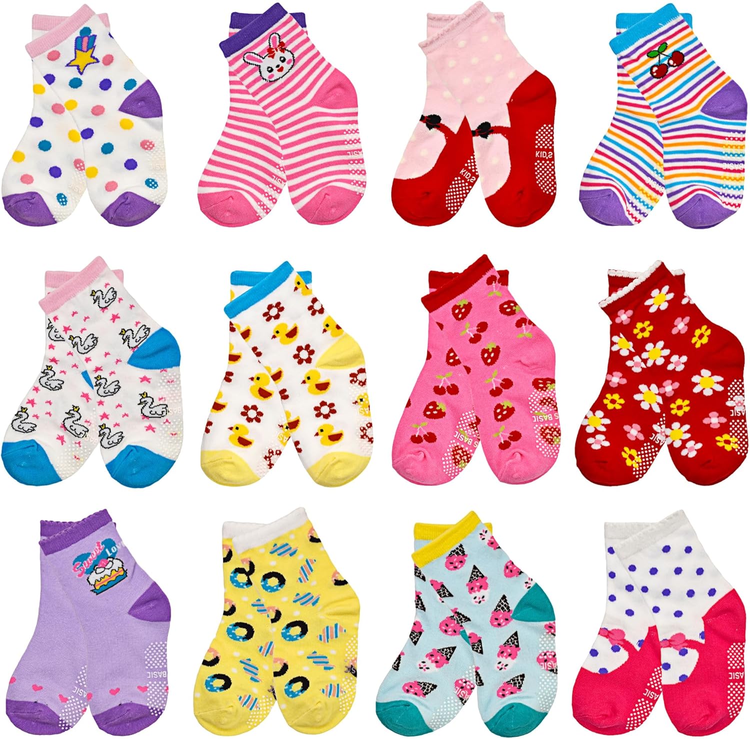 ELUTONG Toddler Baby Grip Socks-Cute Kid's Non Slip Socks-12 Pairs Of Baby’s Soc...