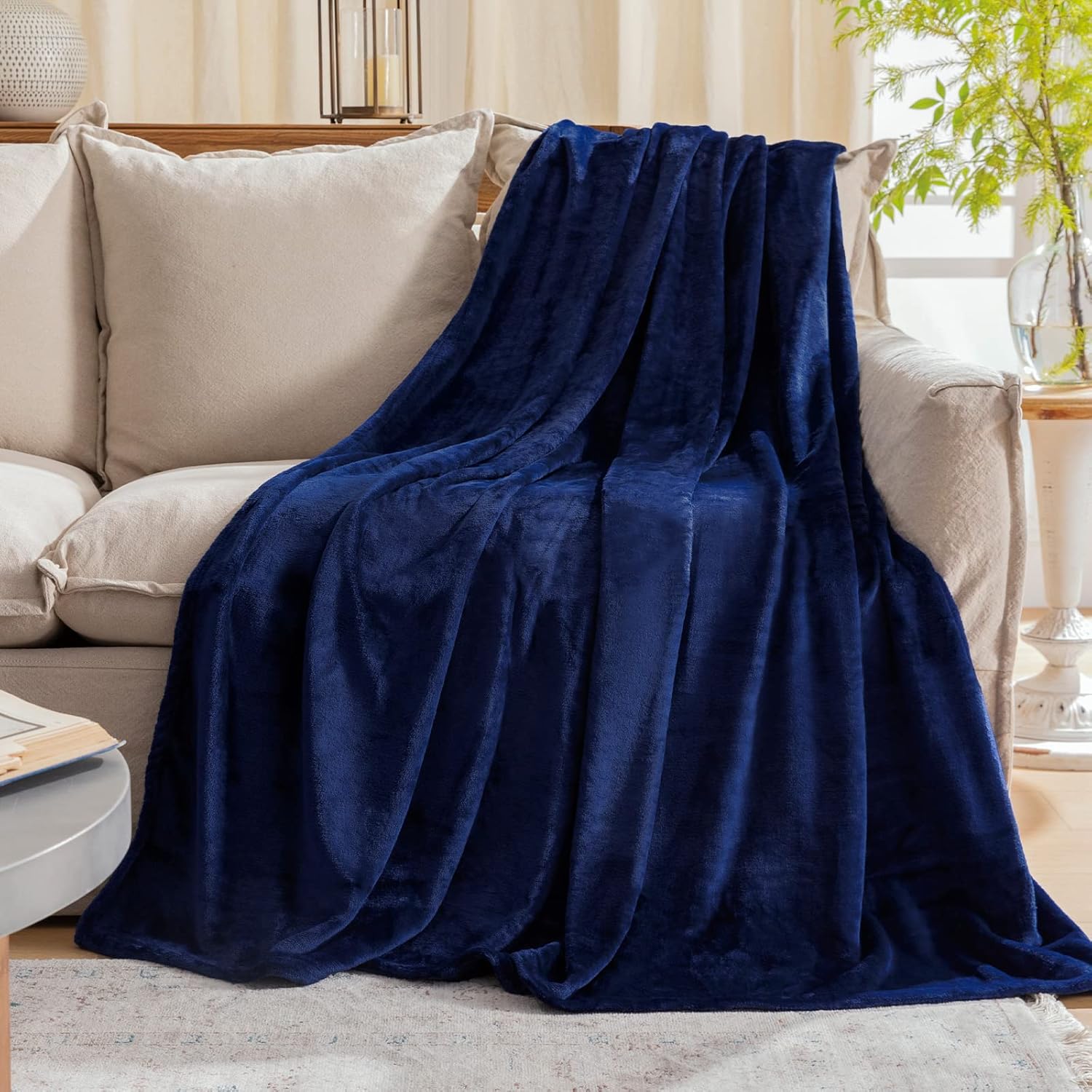 Fleece Plush Throw Blanket Navy Blue(50 by 60 Inches),Super Soft Fuzzy Cozy Flan...
