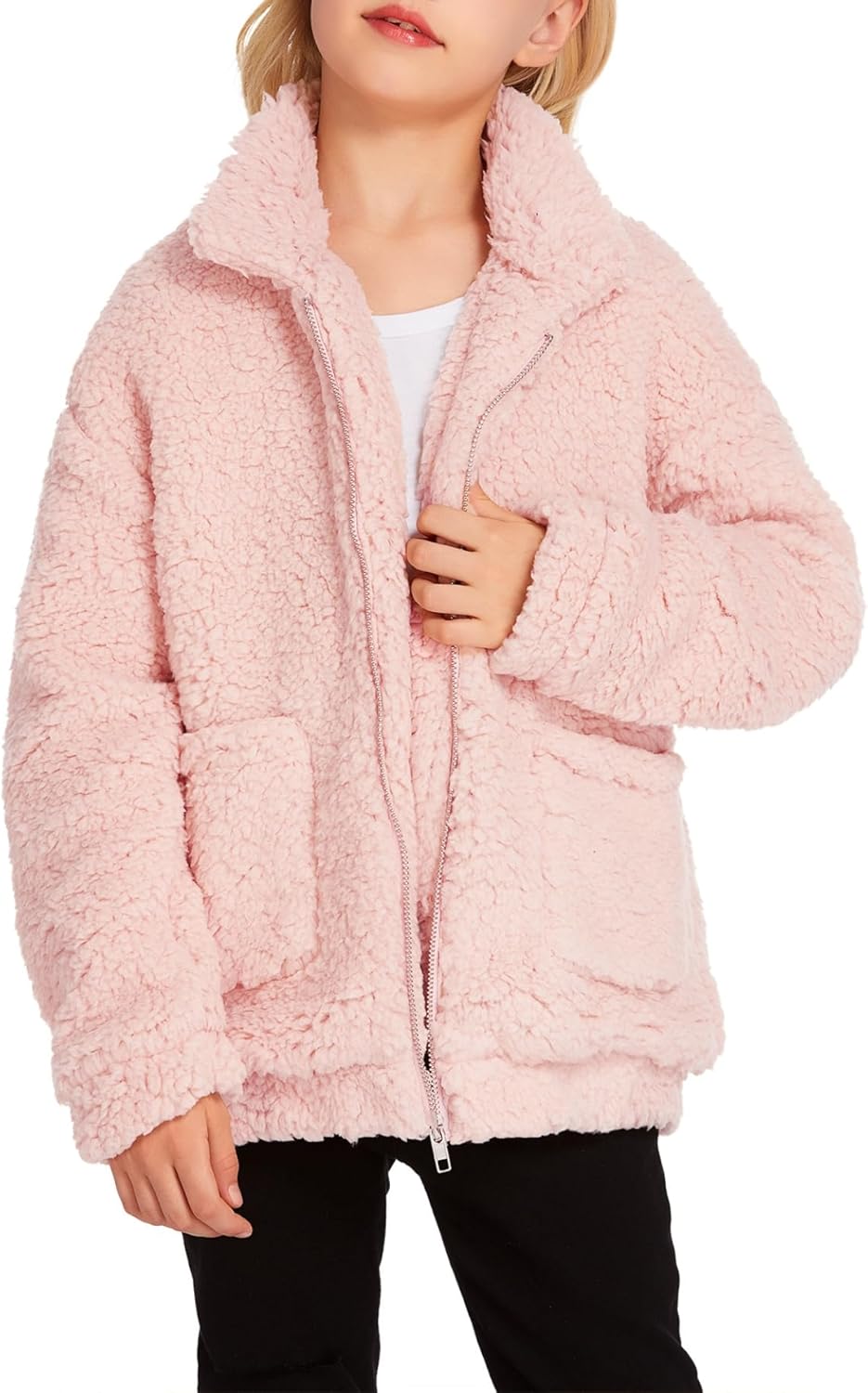 Arshiner Girls Full Zip Fleece Jacket Sherpa Outwear Coat Fall Winter for 4-12Y...