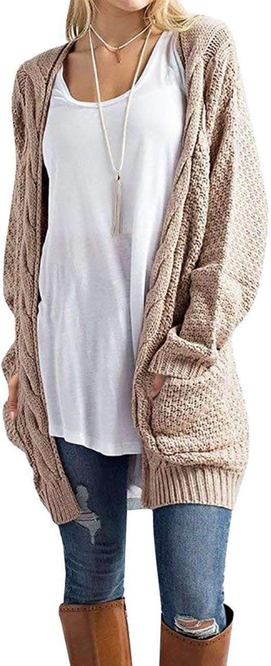 GRECERELLE Women's Loose Open Front Long Sleeve Chunky Knit Cable Cardigans Swea...