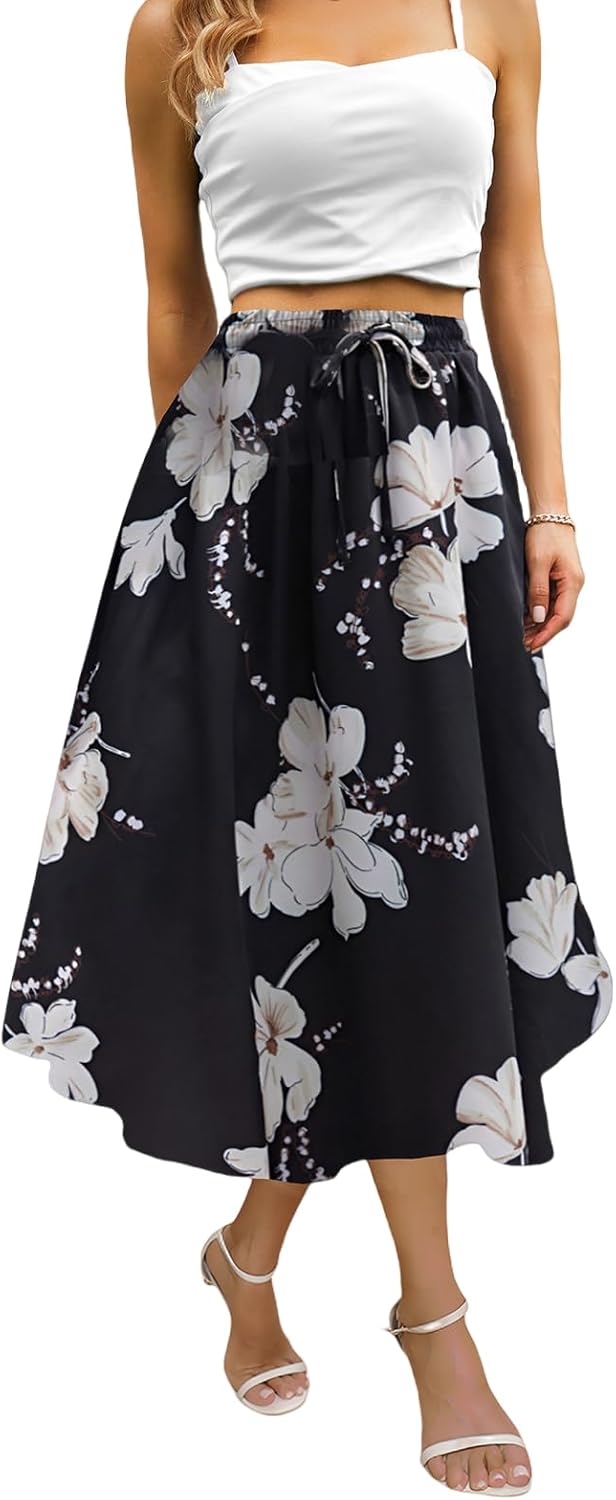 Maxi Skirts for Women with Pockets Long Midi Length Casual Skirt for Beach Party...
