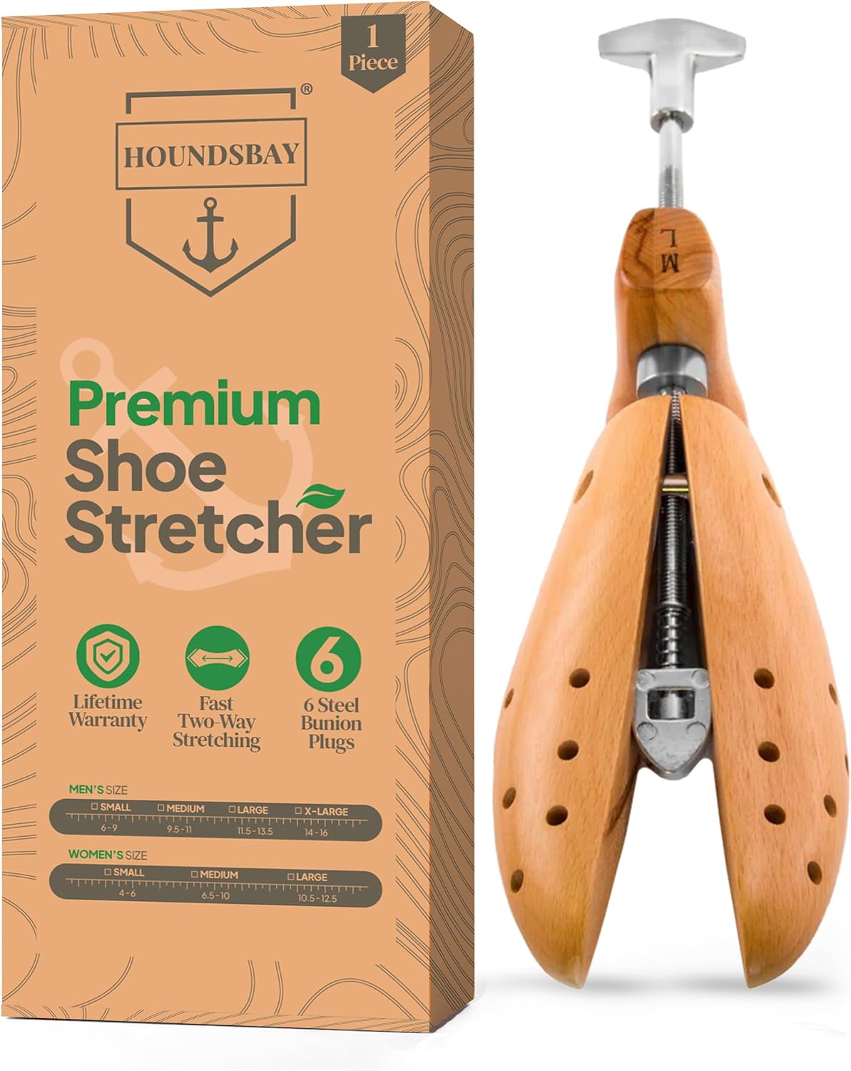 HOUNDSBAY Bulldog Premium Professional 2-way Wooden Shoe Stretcher for Men & Wom...