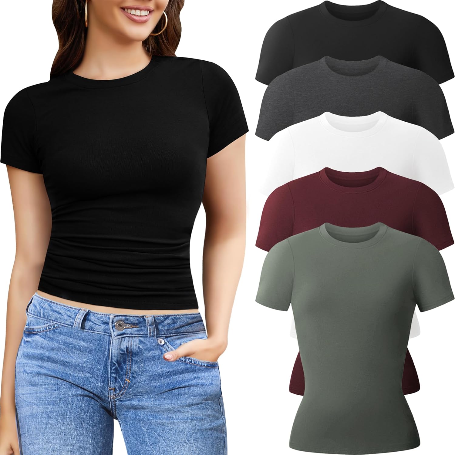 CE' CERDR 3/5 Pack Womens T Shirts Crew Neck Short Sleeve Shirts for Women Casua...