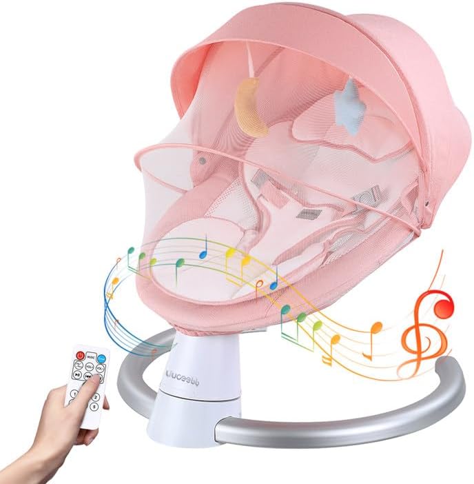 Uuoeebb Electric Baby Bouncer with Bluetooth, Baby Bouncer Chair with 5 Swing Sp...