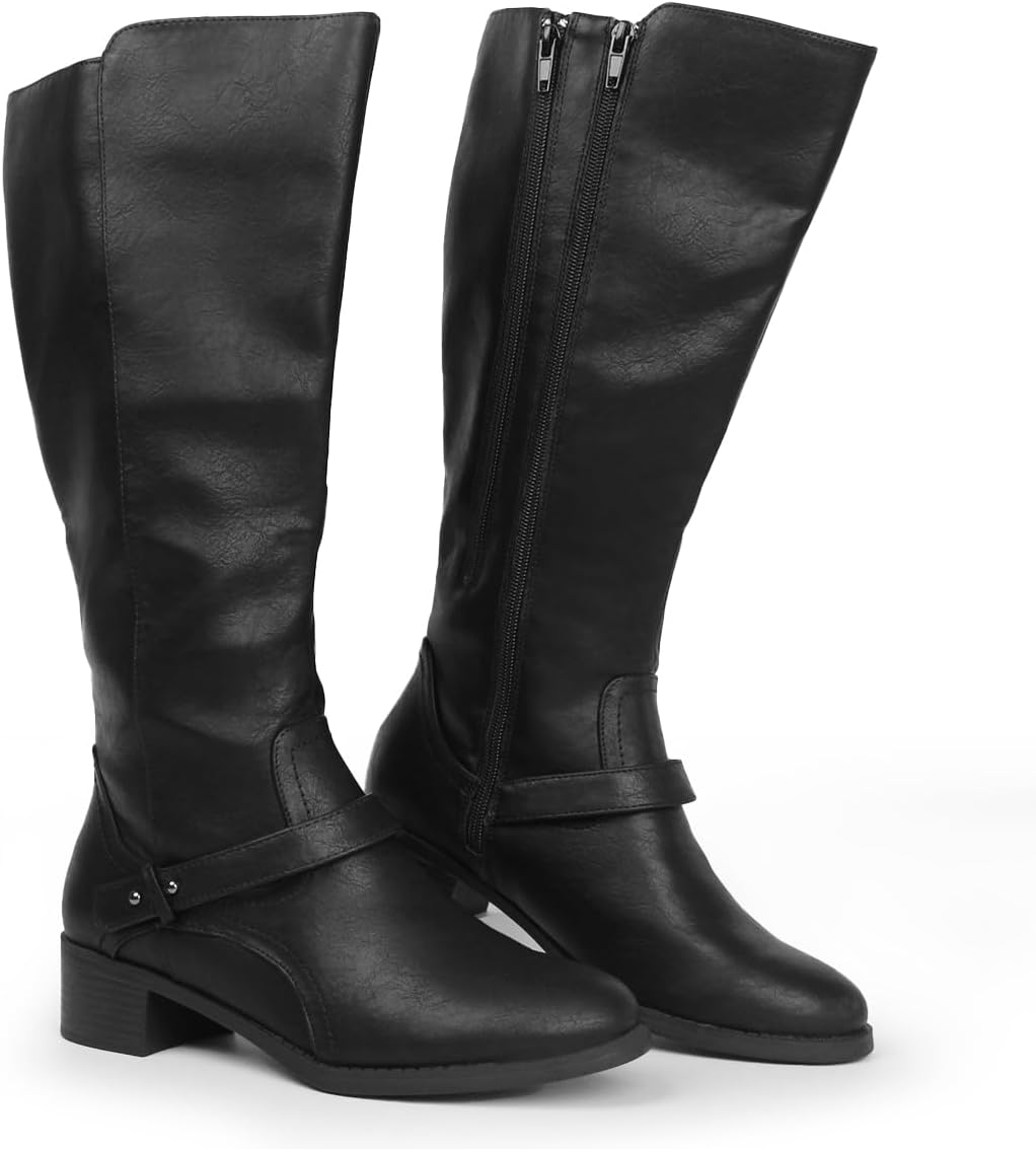 Hawkwell Women's Wide Calf Double Zipper Knee High Riding Boots 9.5 Black