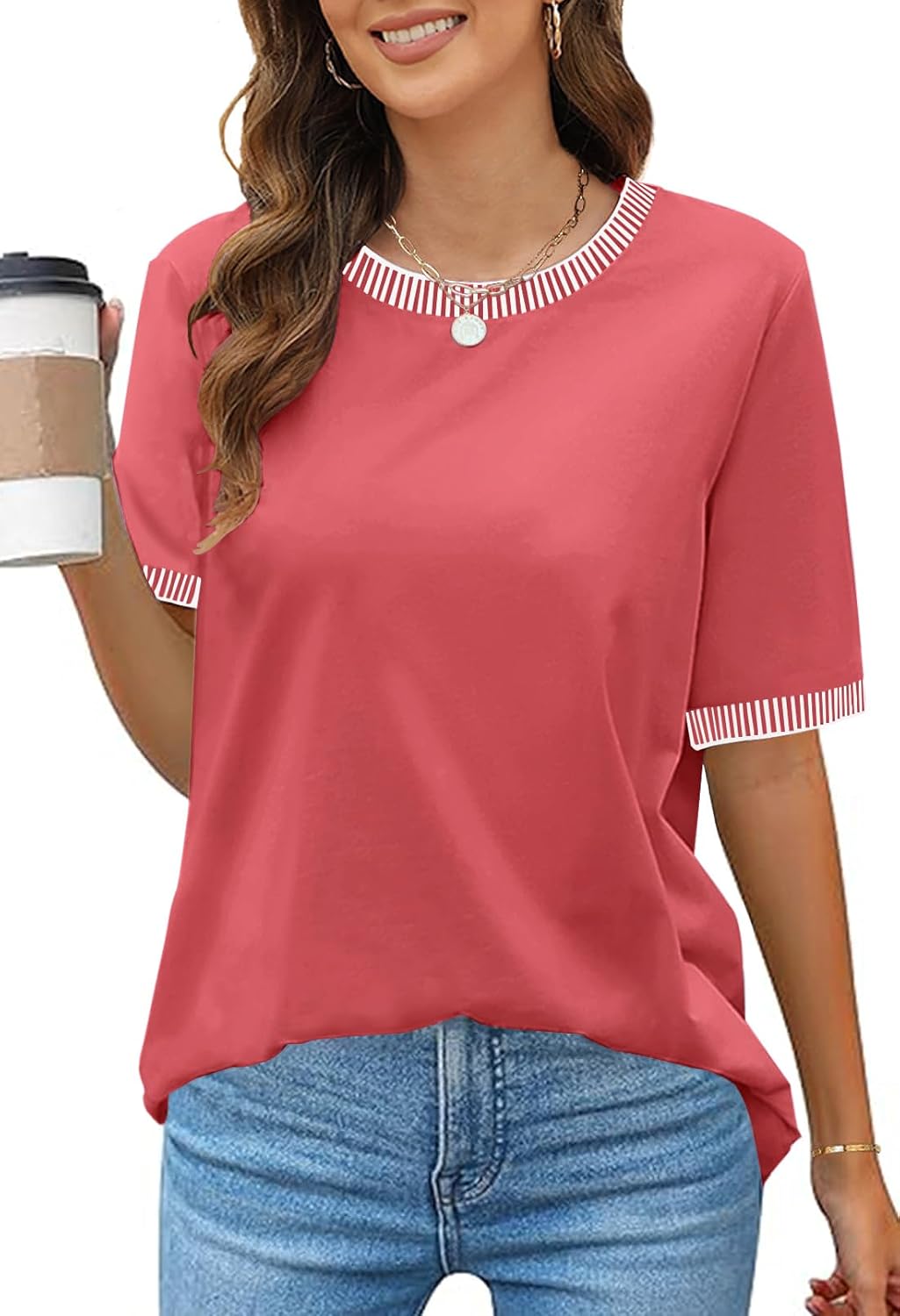 MEROKEETY Women's 2024 Short Sleeve Striped Color Block T Shirts Crewneck Loose...
