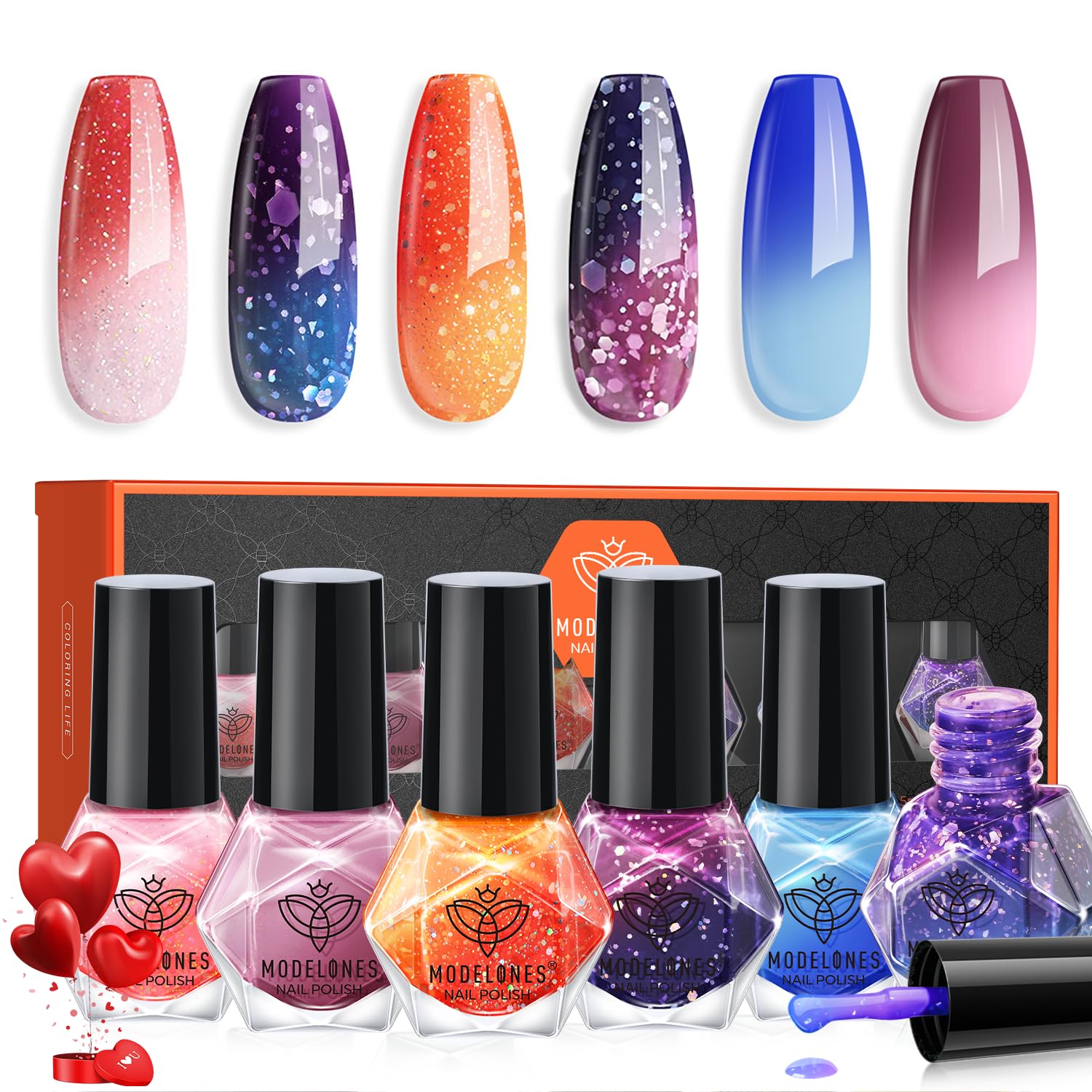 modelones Color Changing Nail Polish Set, 6 Colors Winter Pink Blue Purple Orang...