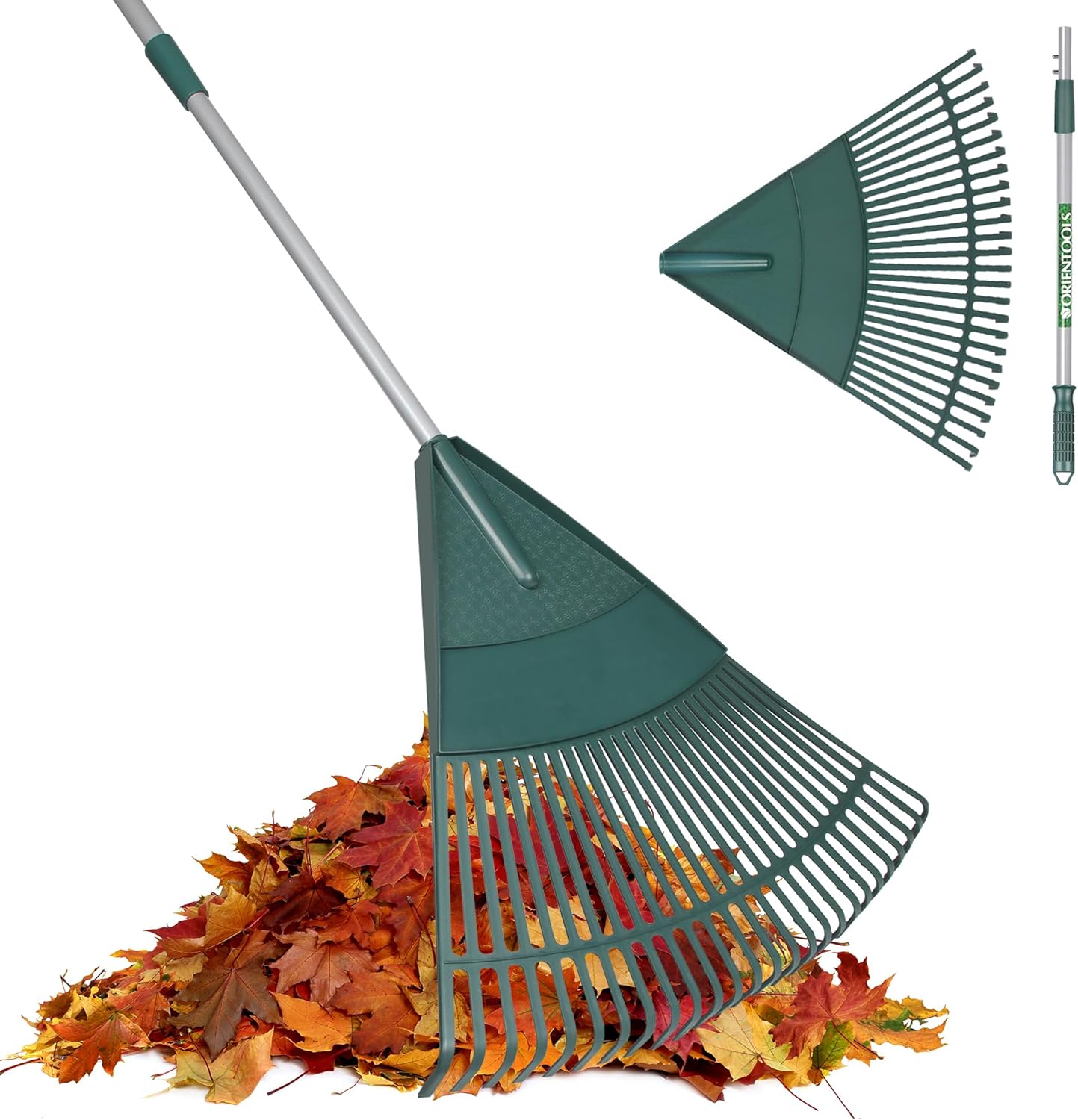 ORIENTOOLS Garden Leaf Rake, Adjustable Lightweight Steel Handle, Comfortable Gr...