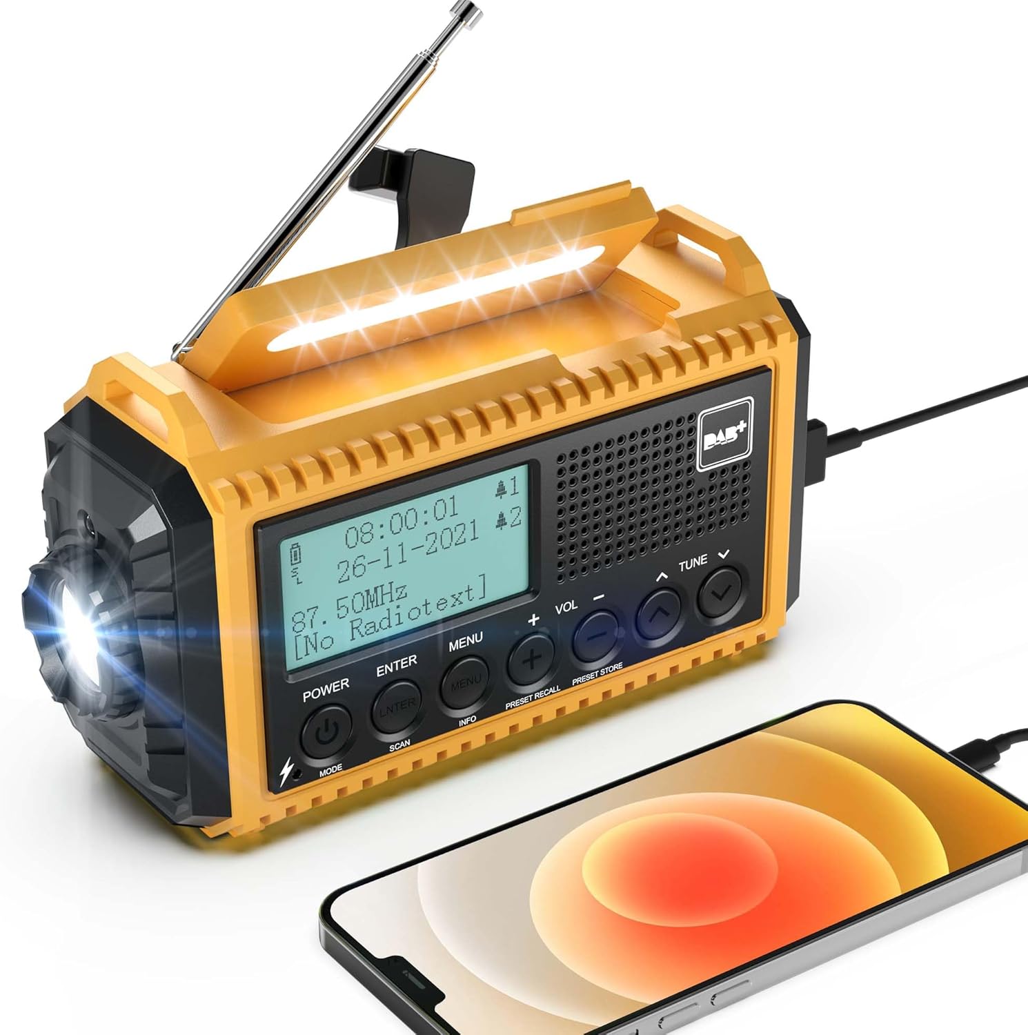Dab Wind Up Radio, Solar Powered Emergency Radio with SOS Alarm, 5000 mAh Hand C...