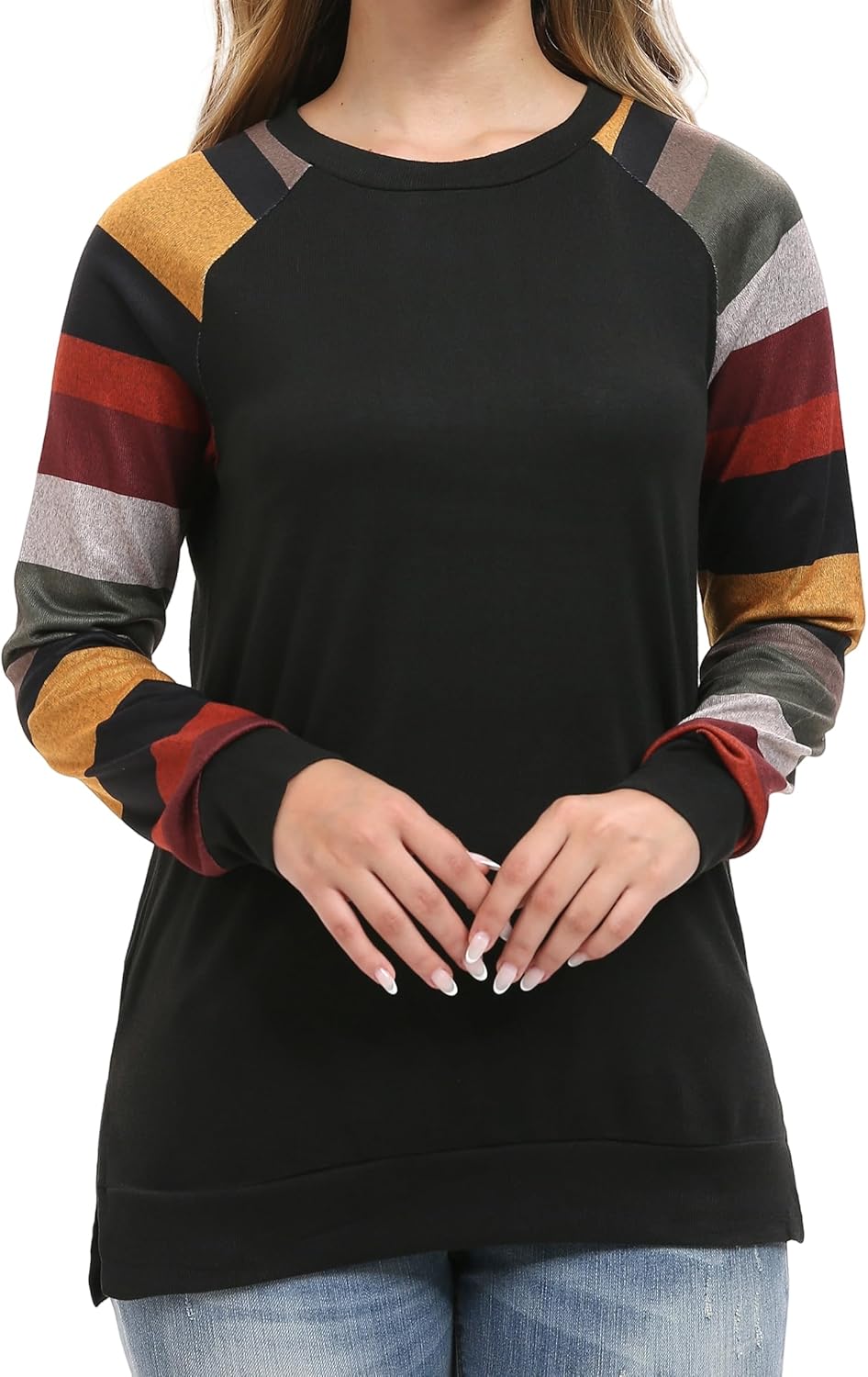 levaca Womens Long Sleeve Tops Casual Dressy Pullover Tunic Shirts Black/Yellow...