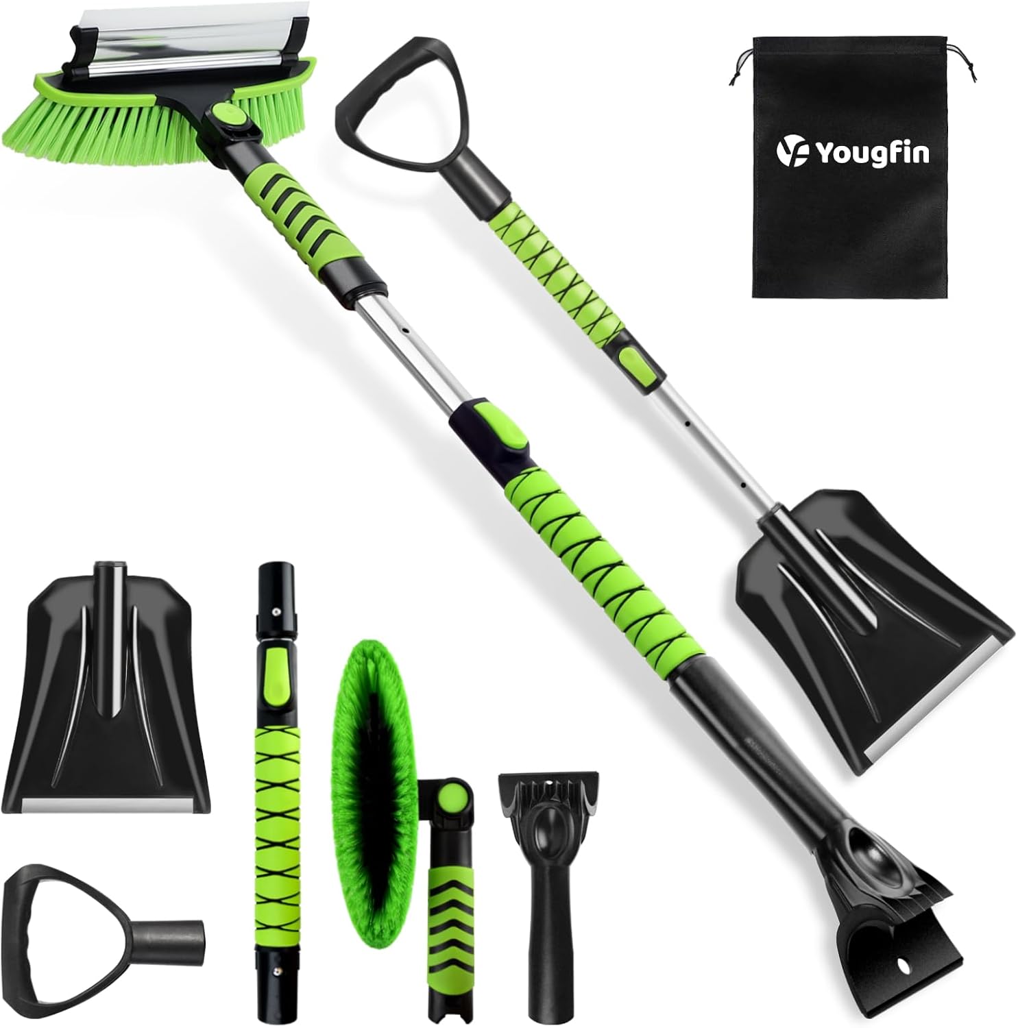 YOUGFIN 4 in 1 Ice Scraper & Snow Brush & Snow Shovel for Home Car, 43" Extendab...