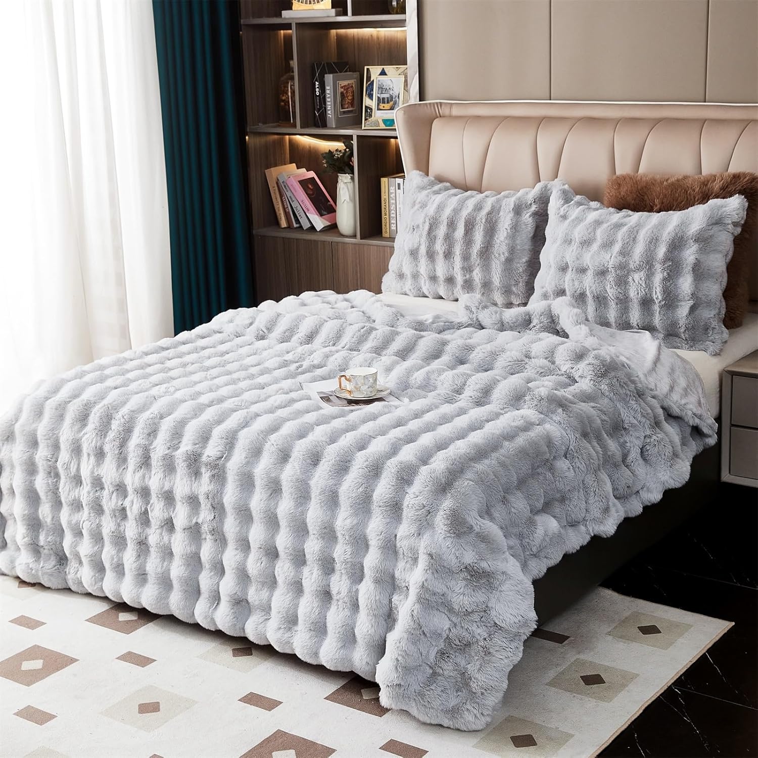 SHANNA Soft Warm Rabbit Plush Fleece Blankets Thick 1000 GSM Throws for Sofa Lar...