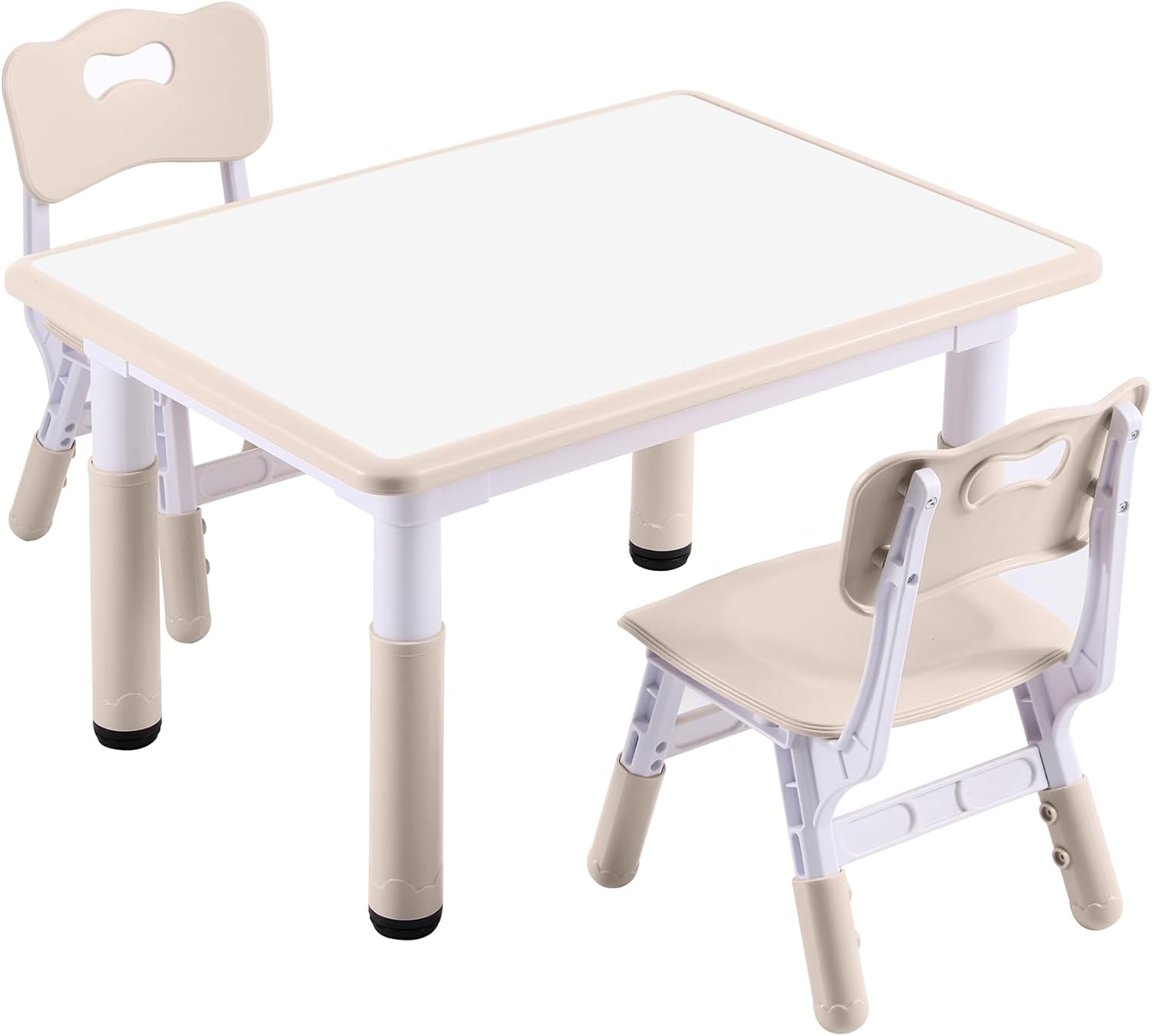 Kids Table and 2 Chairs Set, Height-Adjustable Toddler Table and Chair Set with...