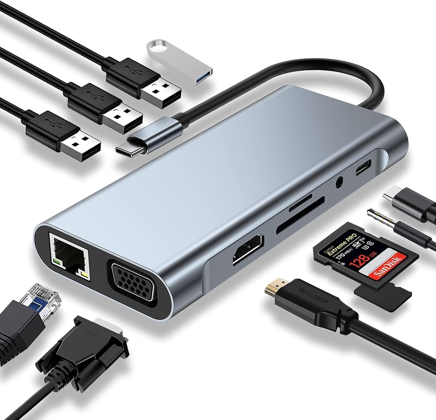 USB C HUB, Docking Station, 11-in-1 USB C Adapter with 4K-HDMI, VGA, USB 3.0 por...