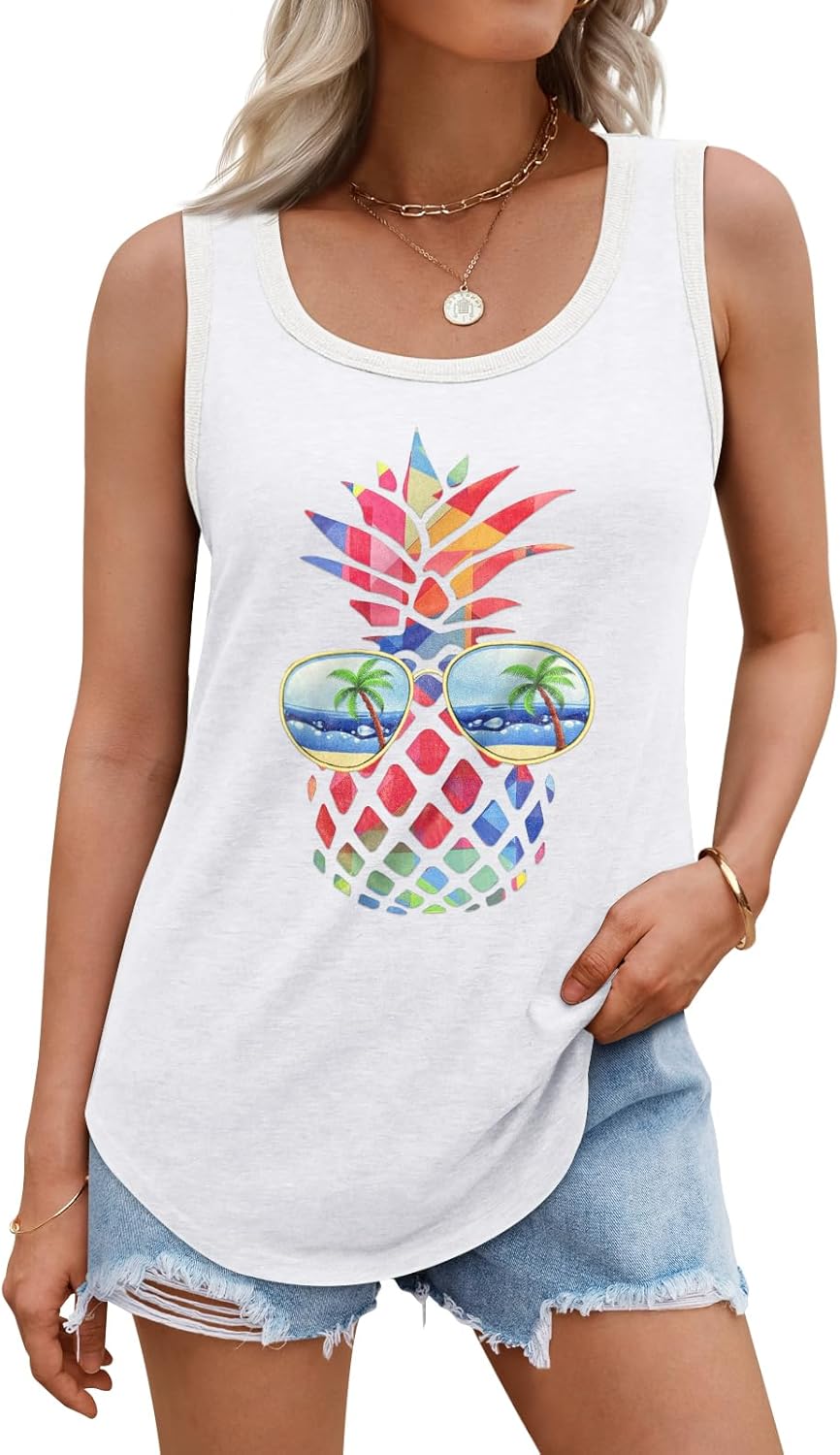AUTOMET Womens Loose Fit Casual Flowy Tank Tops Round Neck Trendy Sleeveless Sum...