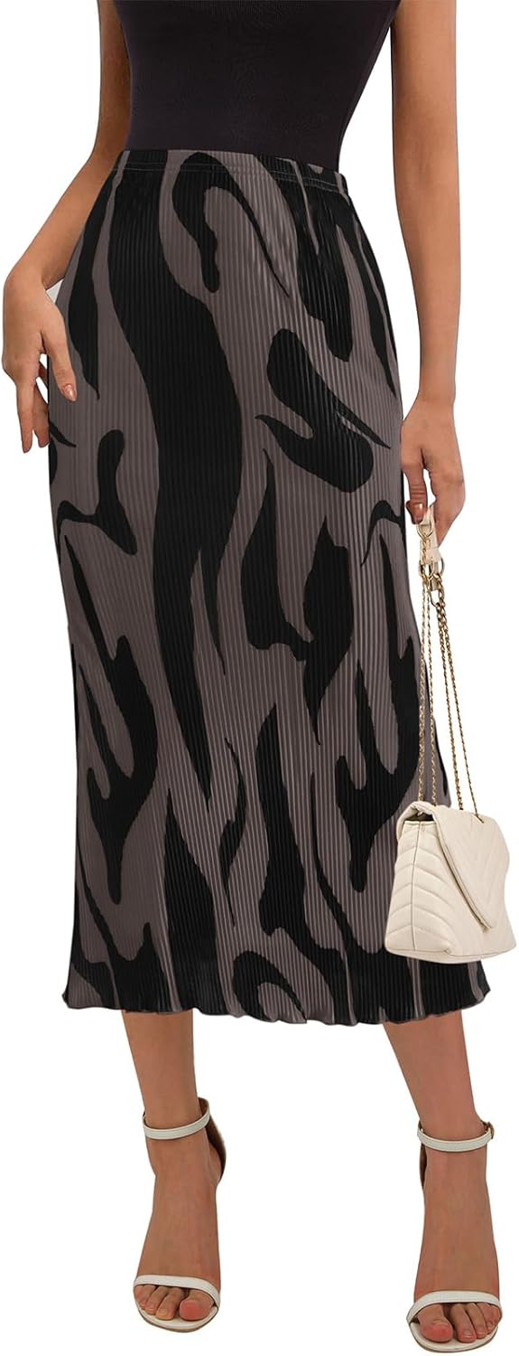 PRETTYGARDEN Women's 2025 Summer High Waist Graphic Print A Line Pleated Long Sk...