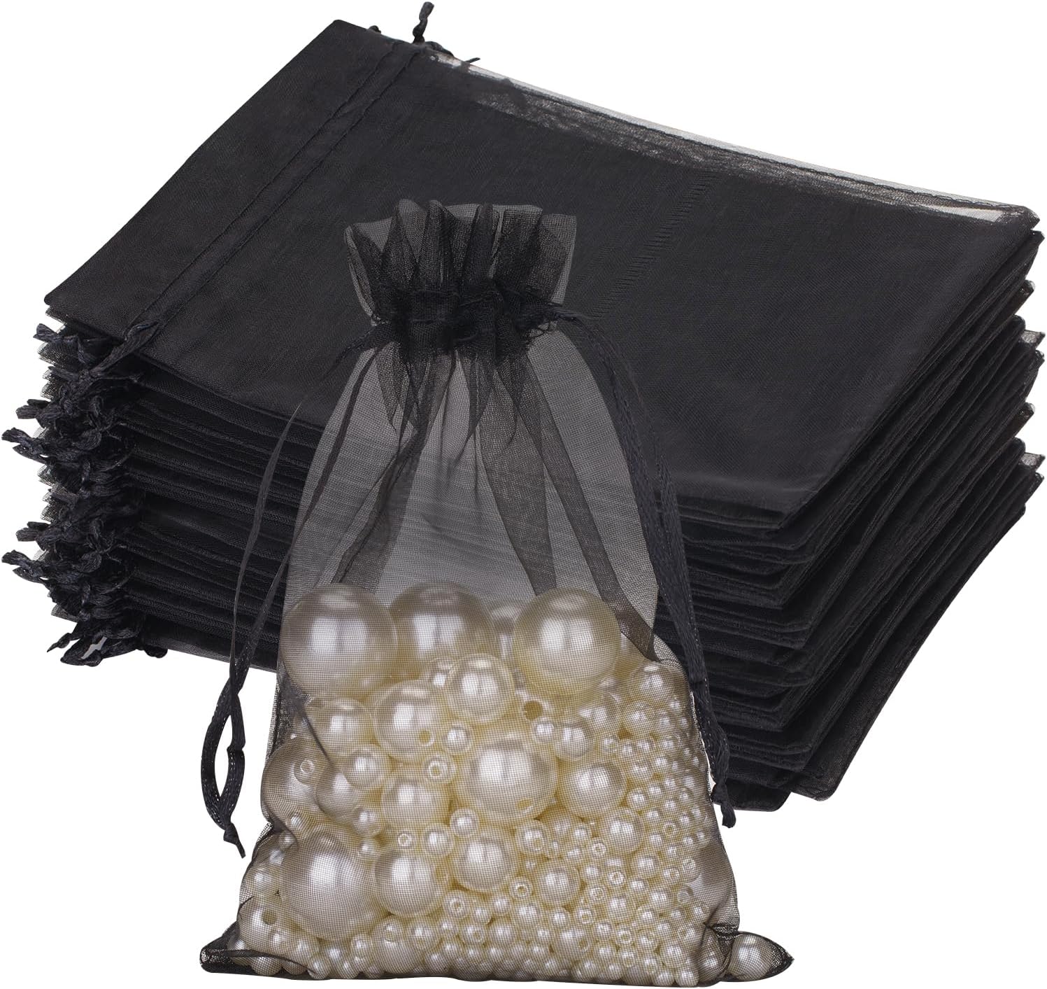 G2PLUS Black Organza Gift Pouches - 13x18 CM Medium Organza Favor Bags, 50 PCS W...