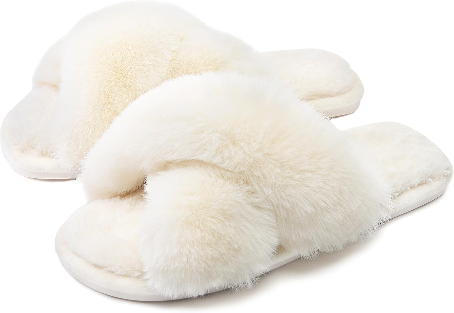 Cozyfurry Womens Cross Band Slippers Cozy Furry Fuzzy House Slippers Open Toe Fl...
