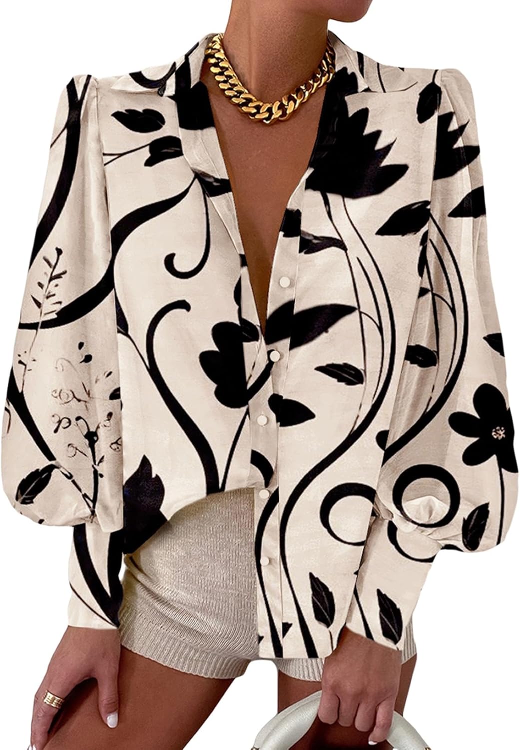 EVALESS Womens Tops Button Down Shirts Print Long Sleeve Blouses for Women Fashi...