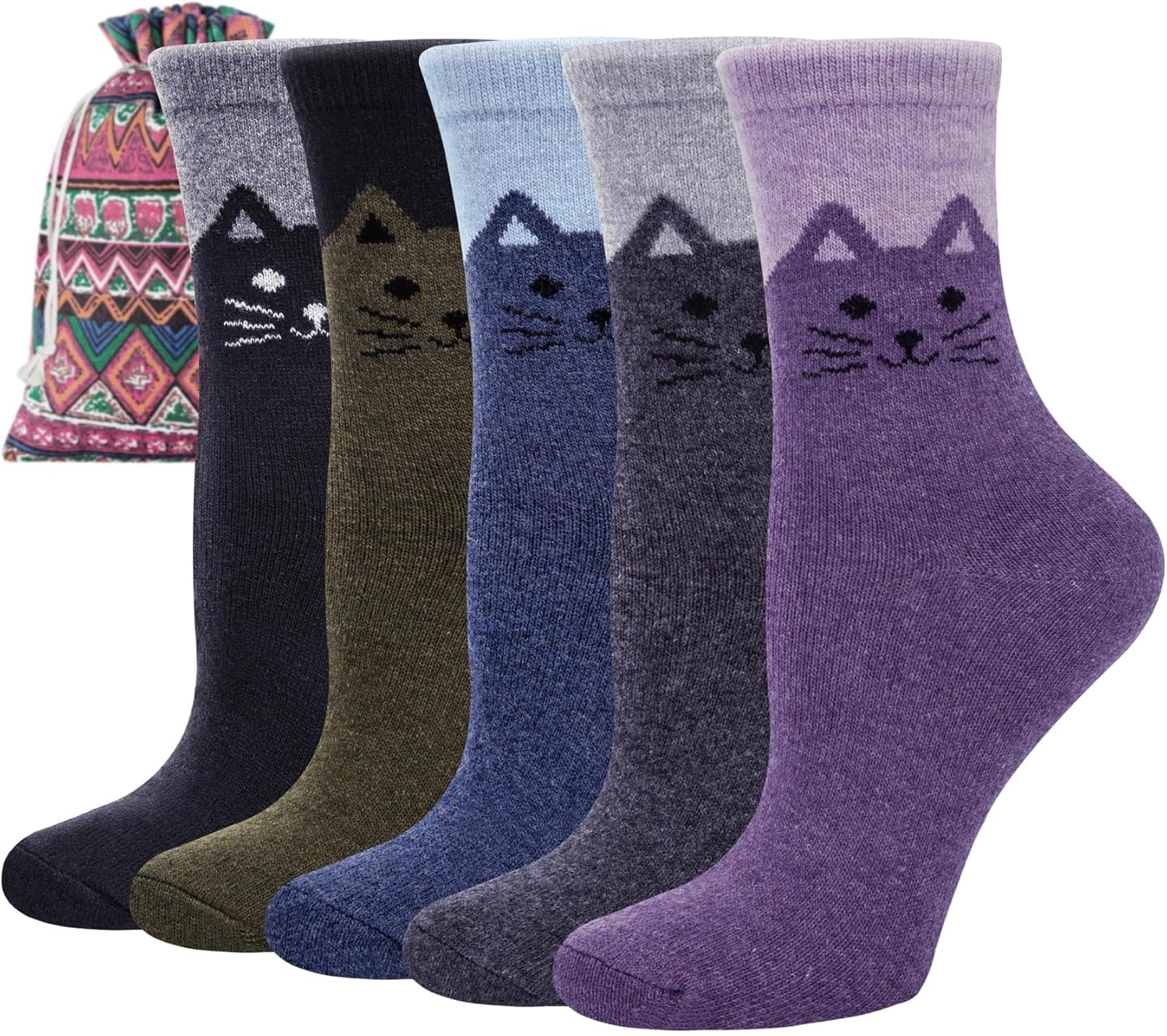 YSense Pack of 5 Womens Wool Socks Winter Warm Hiking Socks Casual Calf Athletic...
