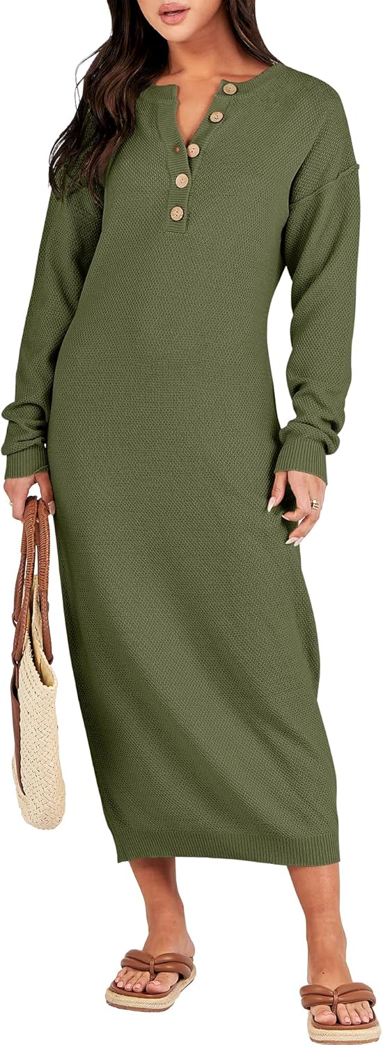 ANRABESS Women Long Sleeve Button V Neck Oversized Casual Loose Fit Waffle Knit...