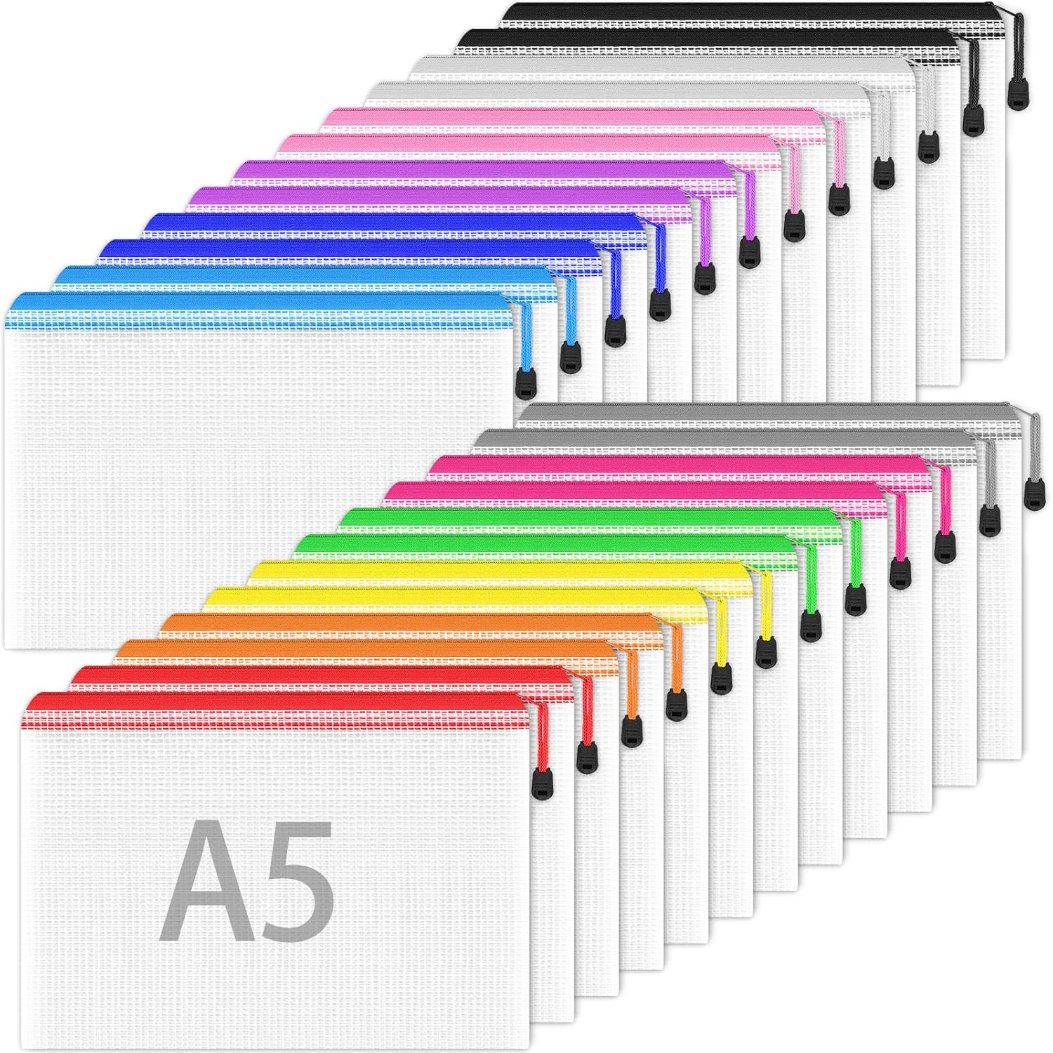 24PCS Plastic Wallets A5 - Plastic Folders A5 Zip Wallets Zip Lock Bags Waterpro...