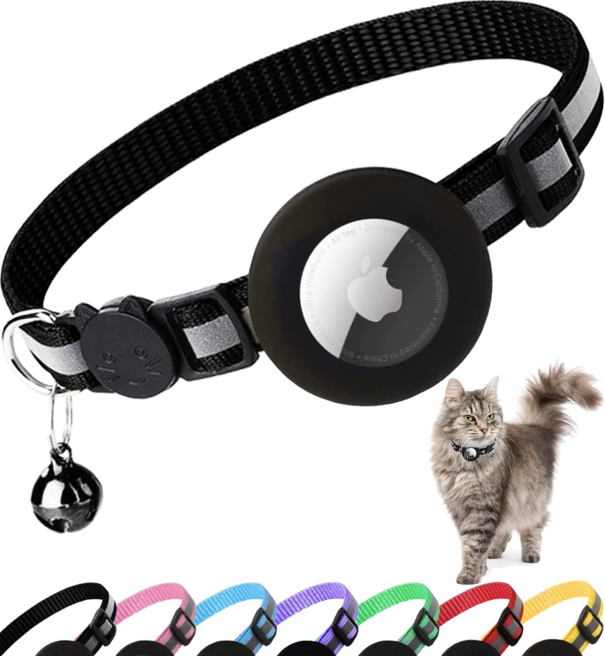 Airtag Cat Collar Breakaway, Reflective Kitten Collar with Apple Air Tag Holder...