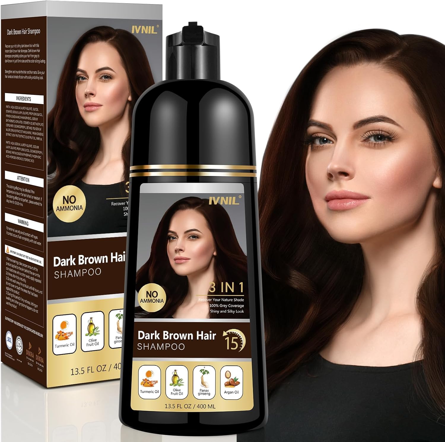 Dark Brown Hair Dye Shampoo for Gray Hair, Instant Natural Hair Color Shampoo fo...