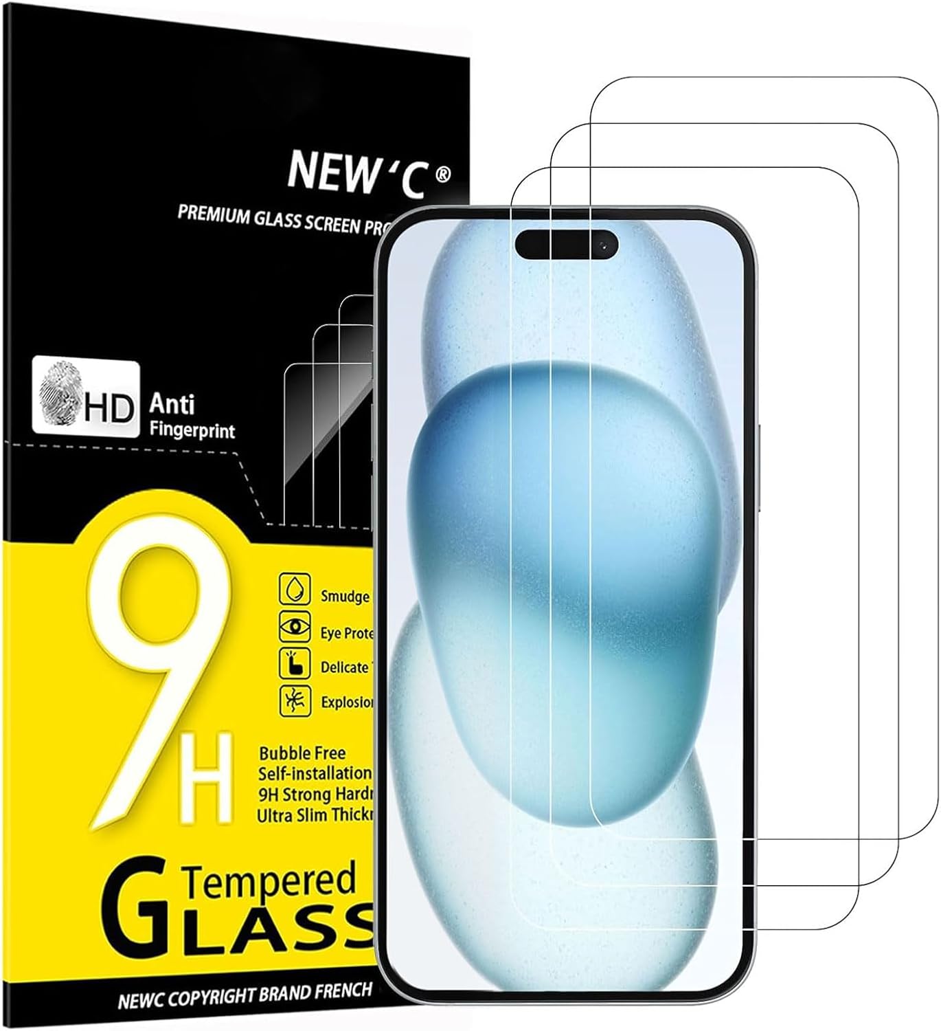 NEW'C 3 Pack Designed for iPhone 16/15/15 Pro (6.1 Inch) Screen Protector Temper...