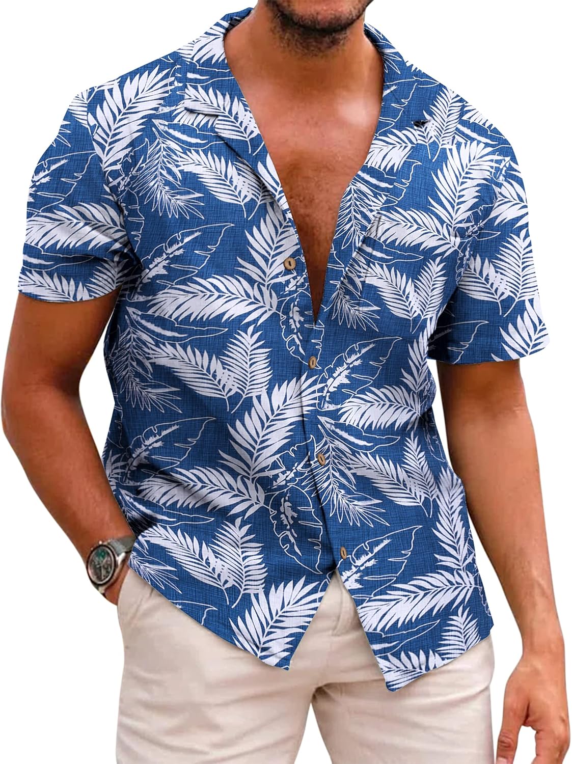 COOFANDY Men's Hawaiian Floral Shirts Cotton Linen Button Down Tropical Holiday...