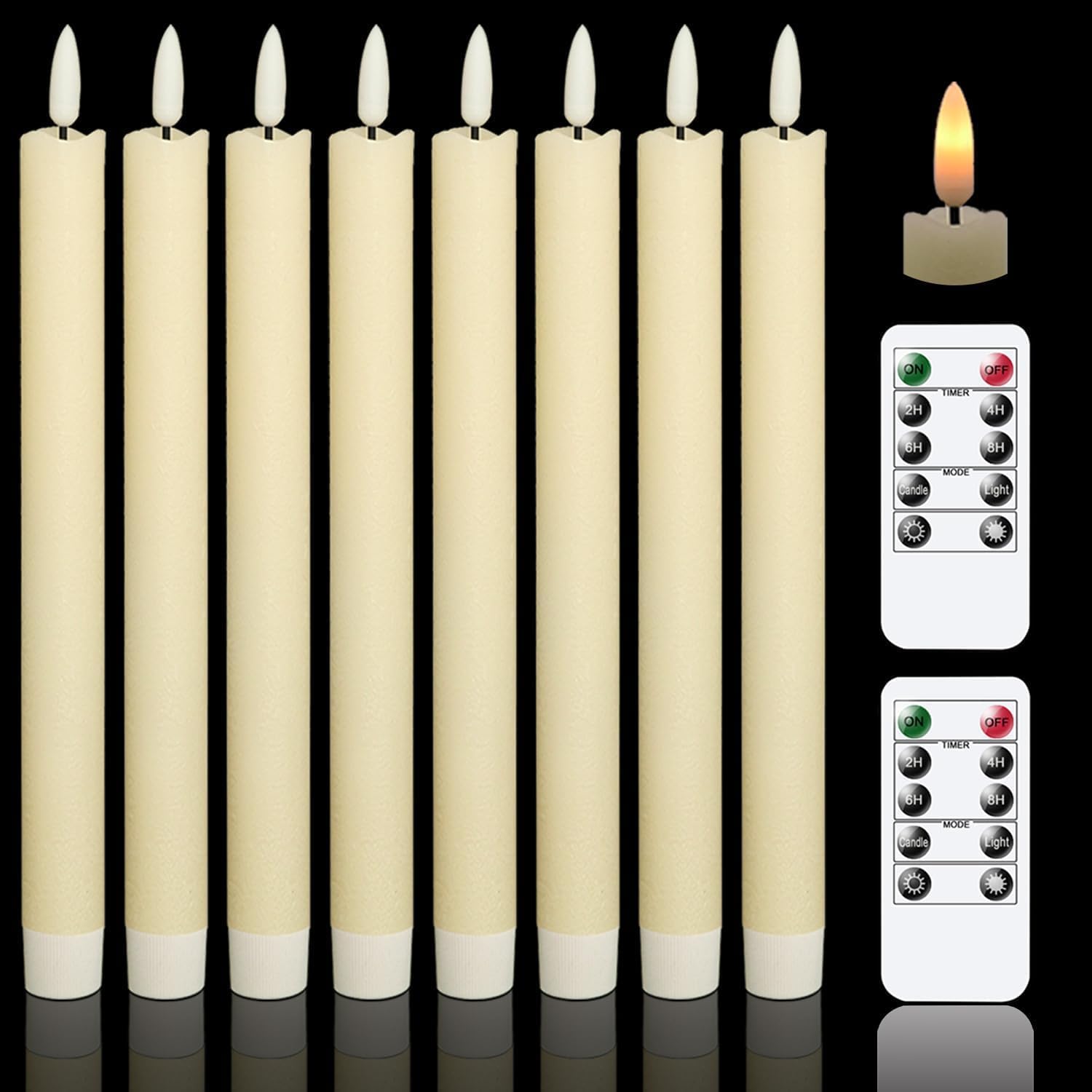Eldnacele Flameless Flickering Taper Candles with 2 Remote Controls and Timer, R...